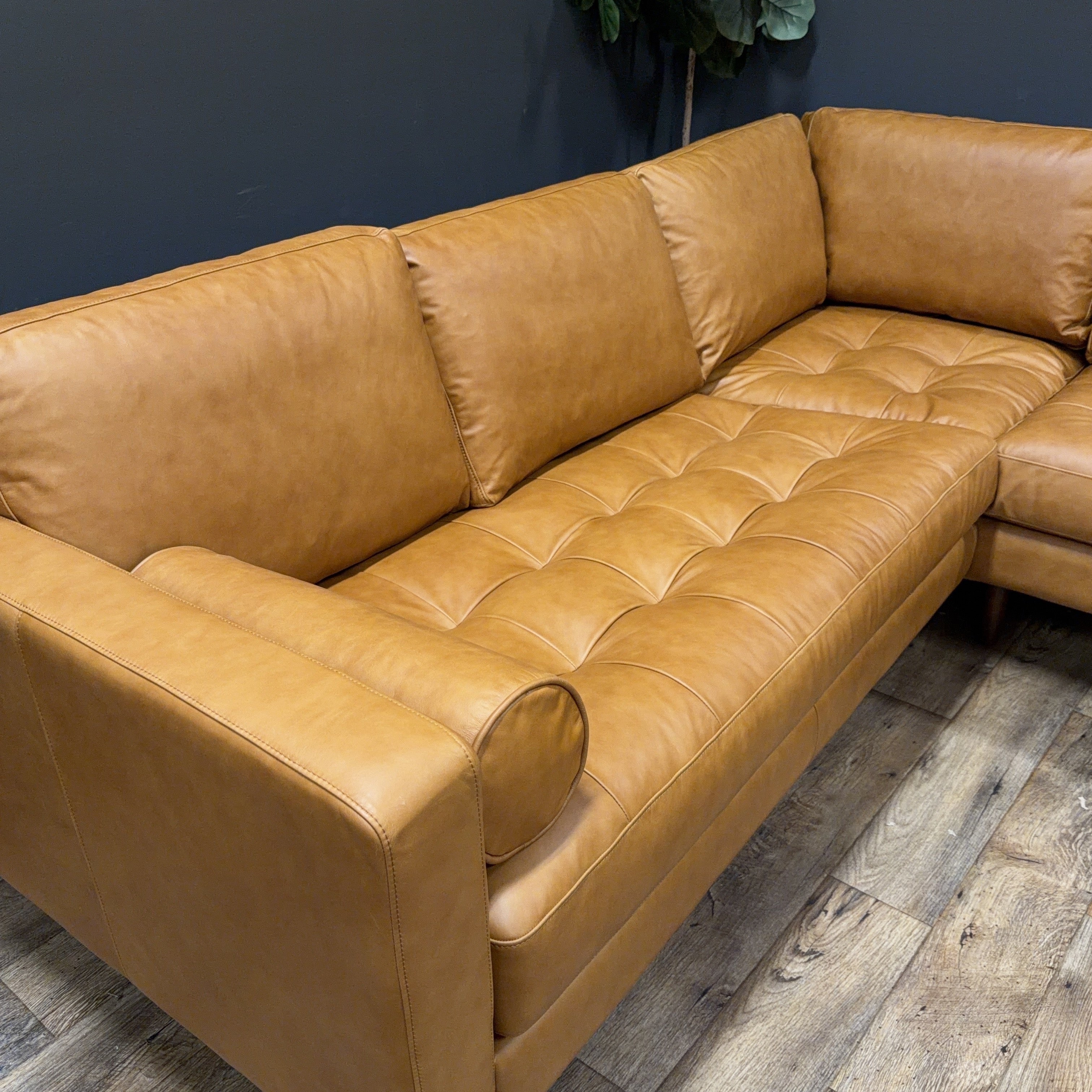 Poly & Bark Napa Leather Corner Sectional Sofa — Cognac Tan