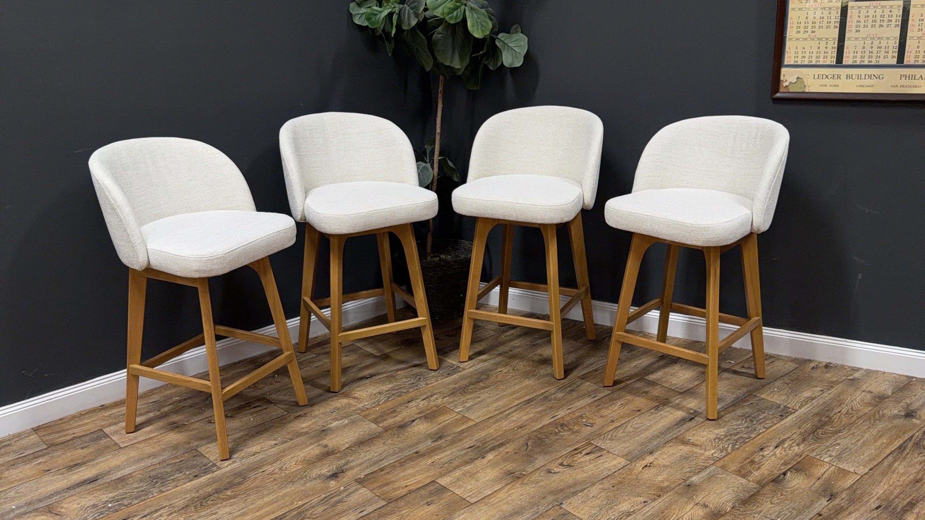 Article Alta Swivel Counter Stool - Oak And Camellia Ivory - Set of 4