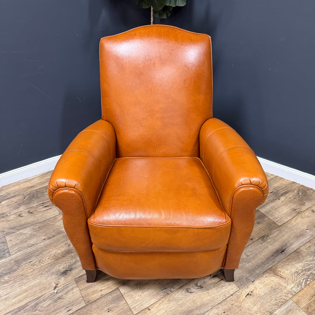 Ethan Allen Leather Arm Chair with Ottoman - Set of 2