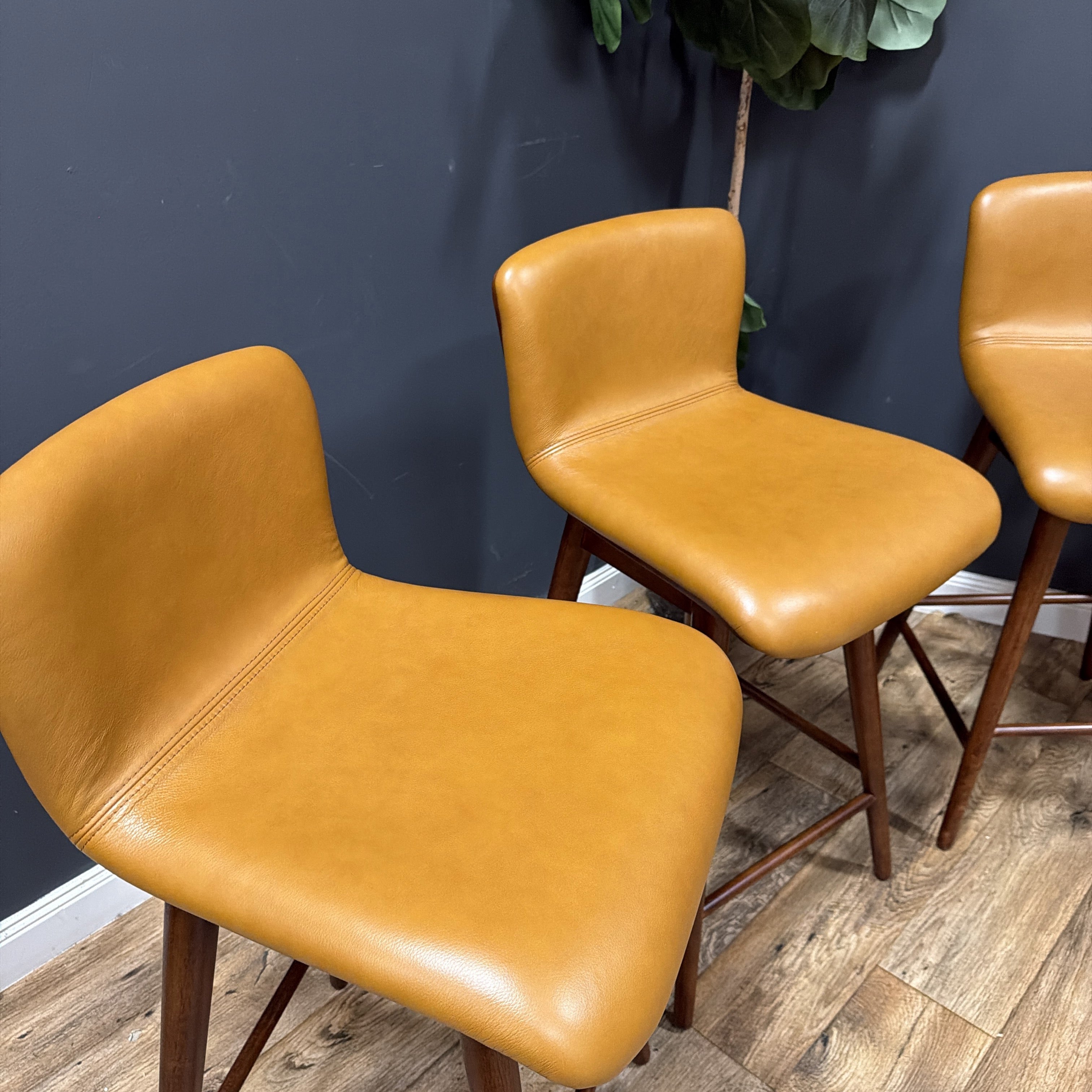 Article - Sede Leather Swivel Counter Stool - Walnut And Toscana Tan - set of 4.