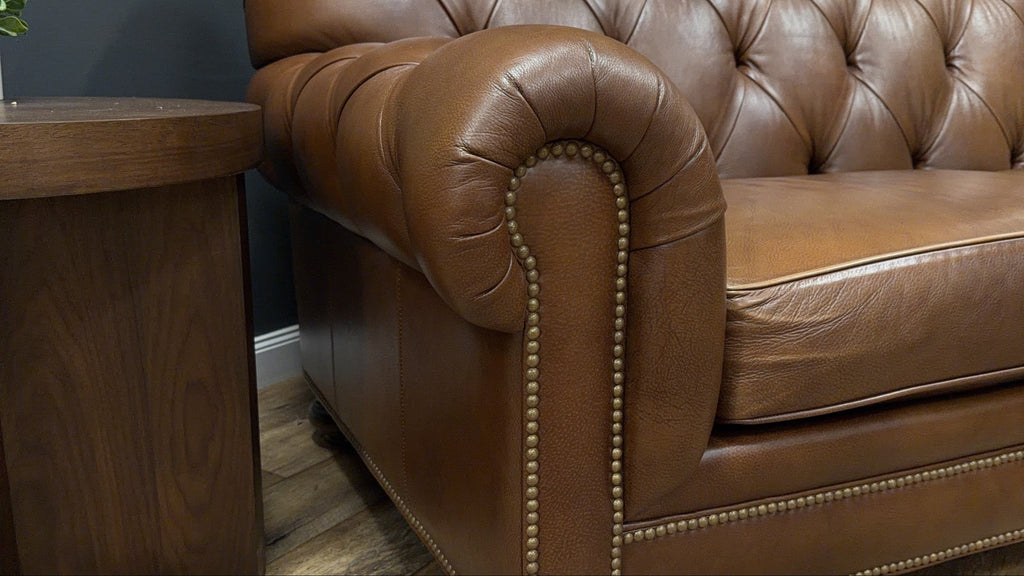 Ethan Allen Leather Chesterfield Sofa