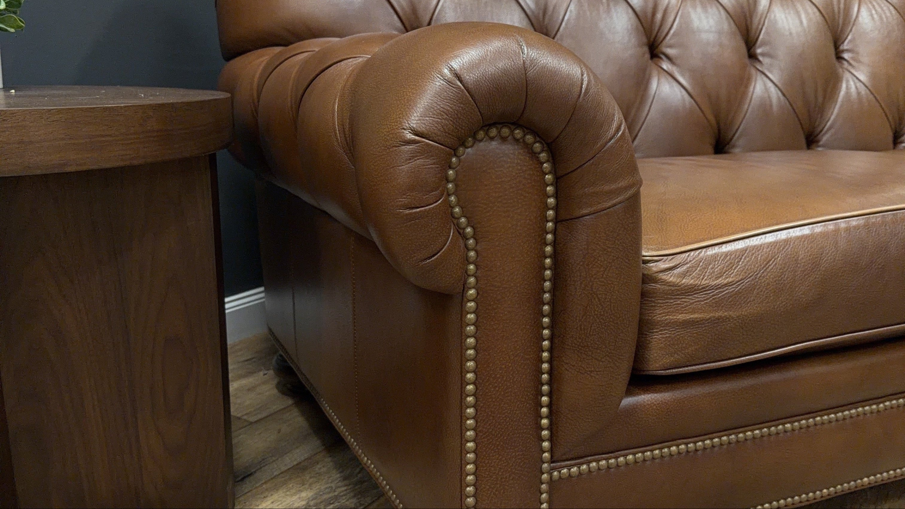 Ethan Allen Leather Chesterfield Sofa