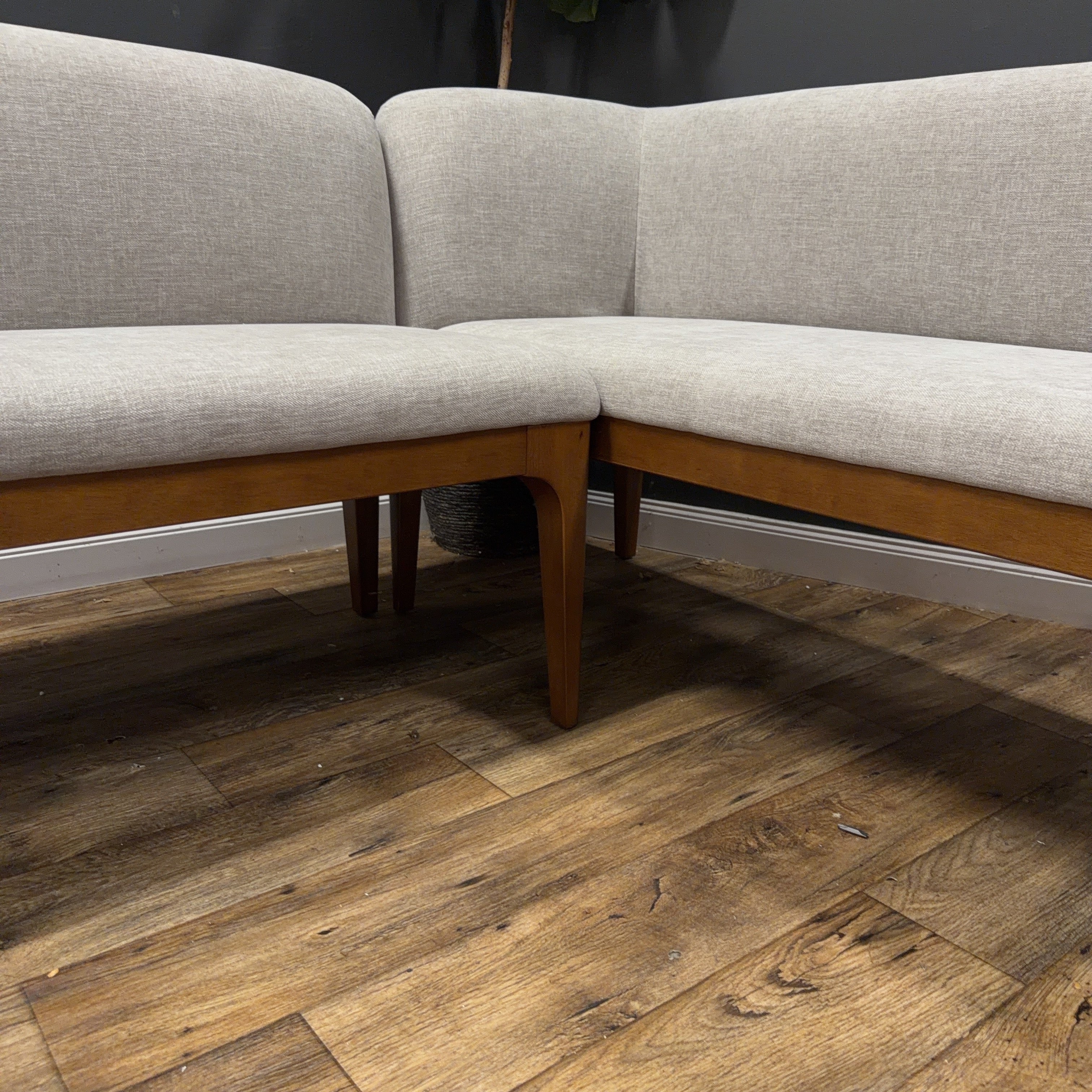 Article - Rosin 56.75" Left Corner Banquette and Rosin 53" Armless Banquette- Smoked Oak And Hestia Gray