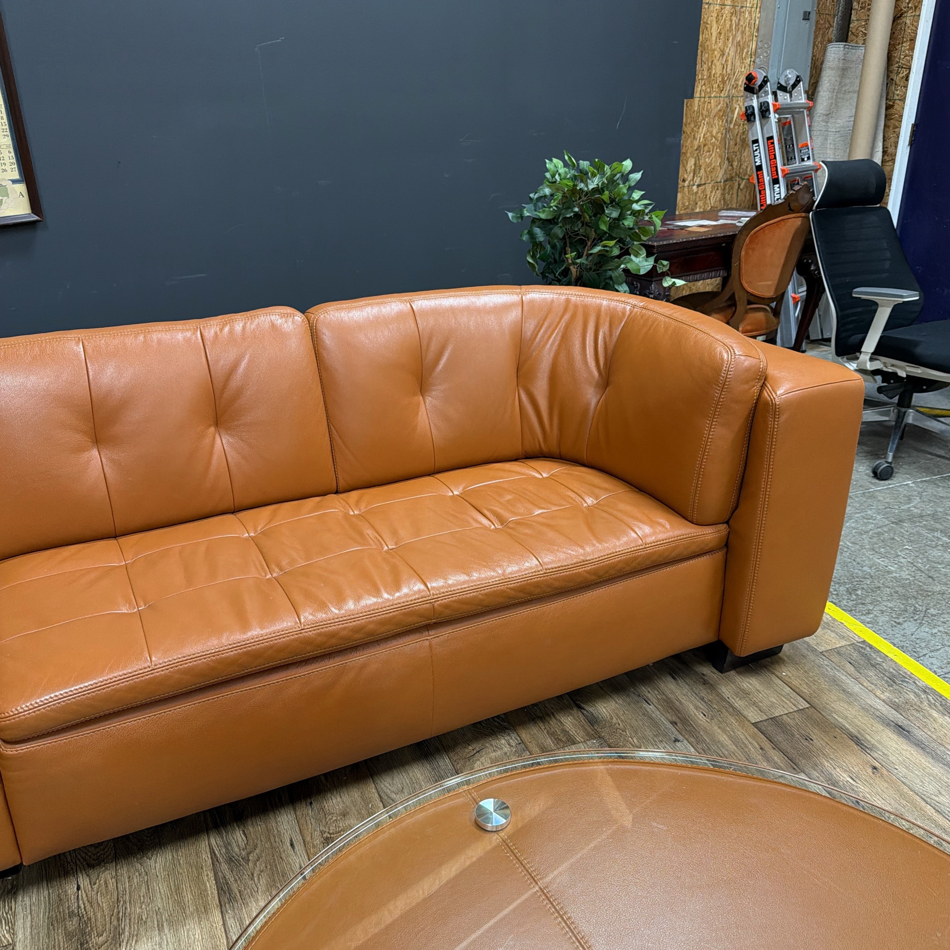 W. Schillig Leather Sofa with Matching Coffee Table