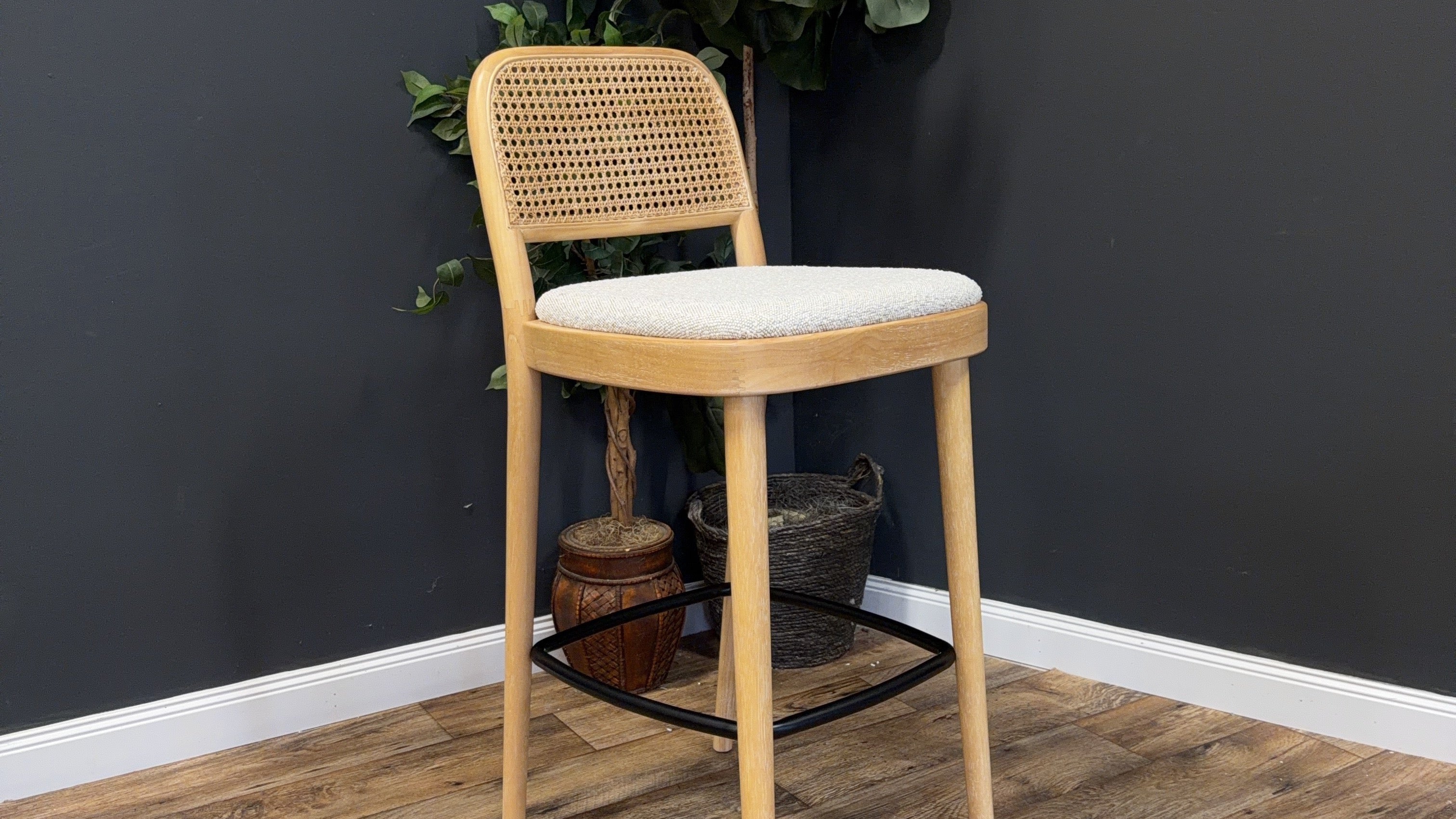 Castlery Edith Cane Bar Stool — White Wash - set of 2