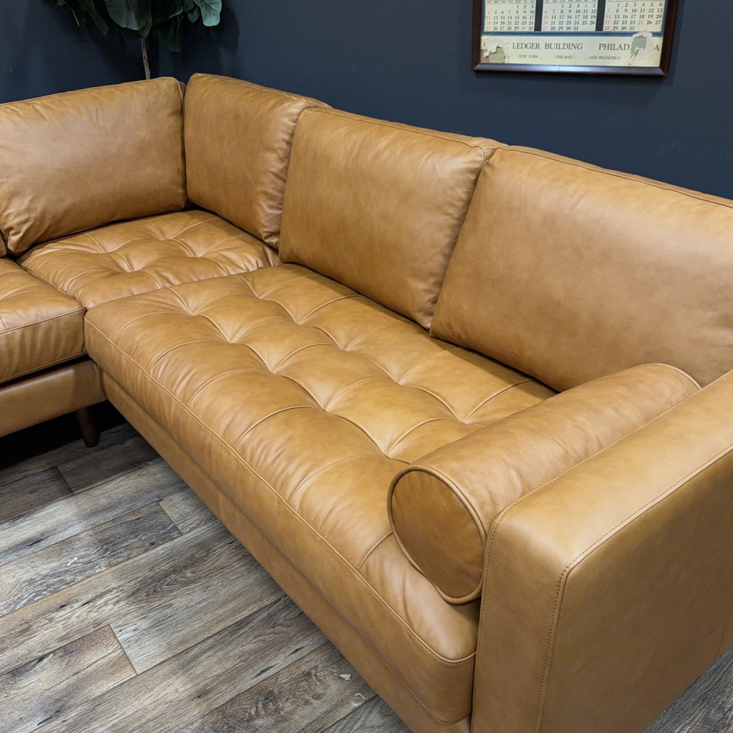 Poly & Bark Napa Leather Corner Sectional Sofa — Cognac Tan