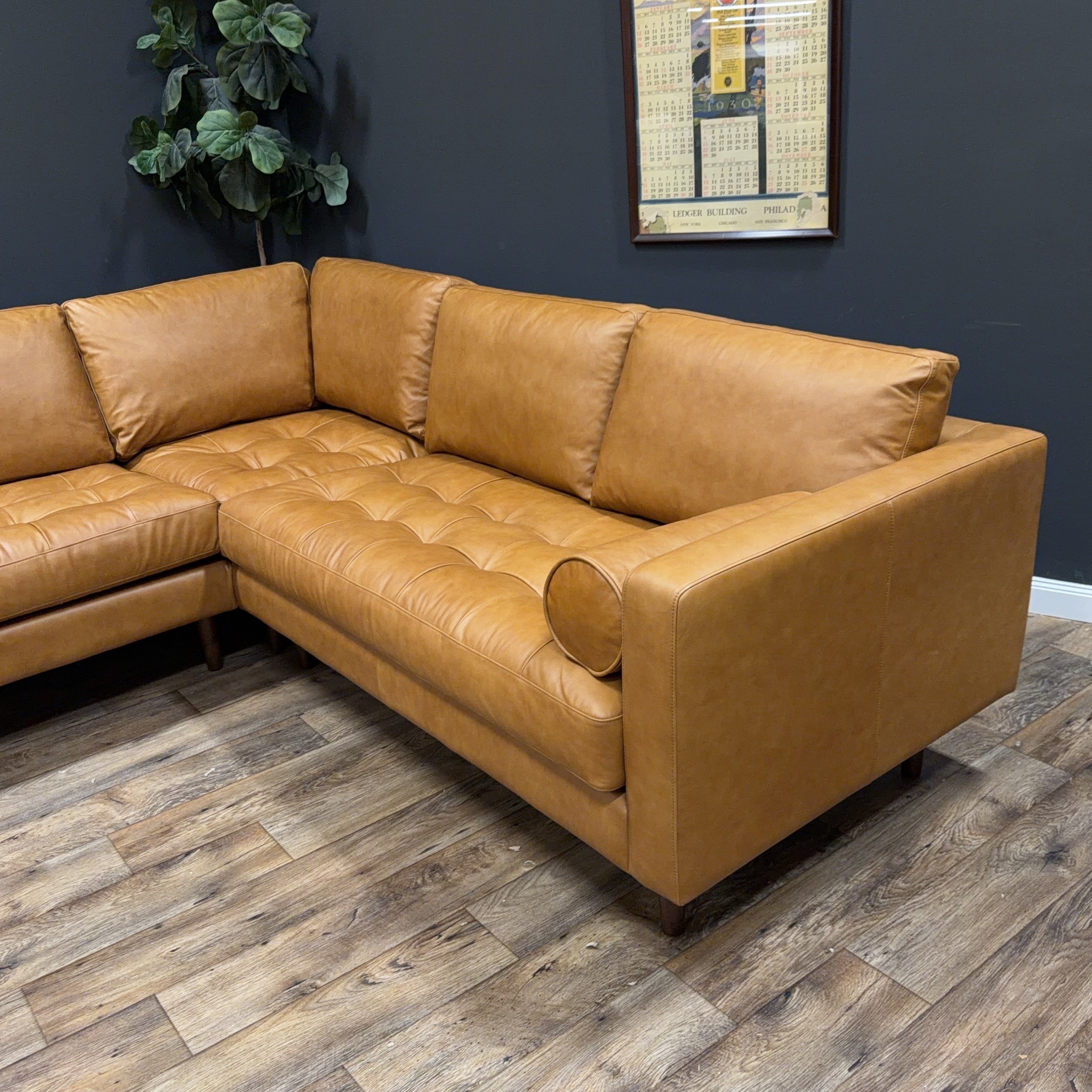 Poly & Bark Napa Leather Corner Sectional Sofa — Cognac Tan