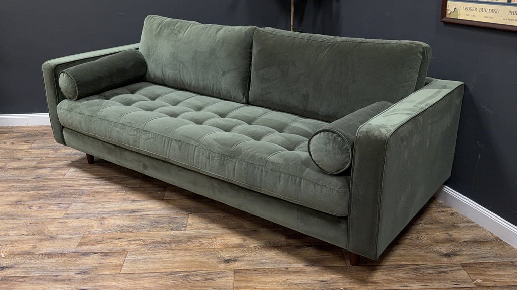 Article - Sven 88" Tufted Velvet Sofa - Plush Pacific Green