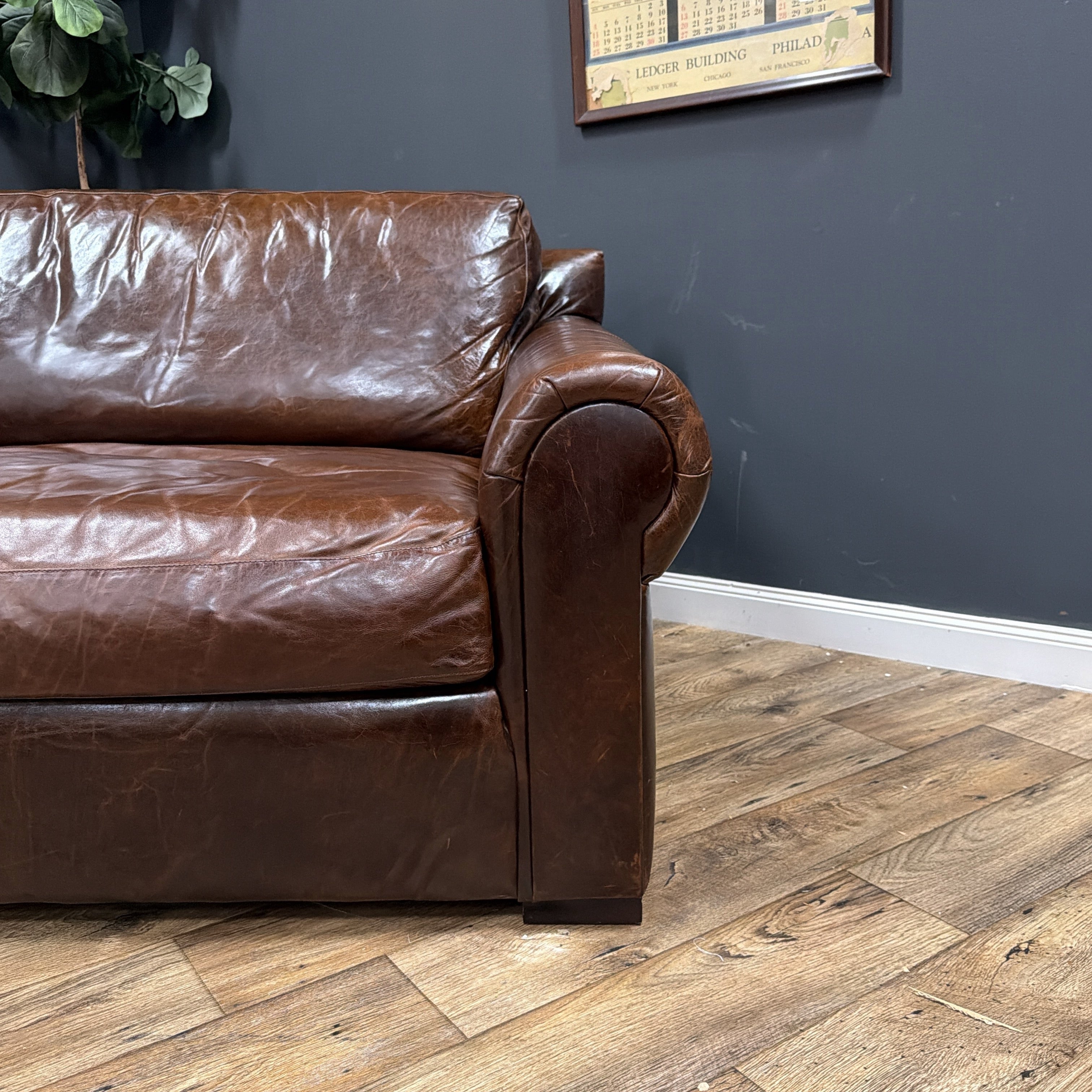 Restoration Hardware Lancaster 8’ Leather Sofa