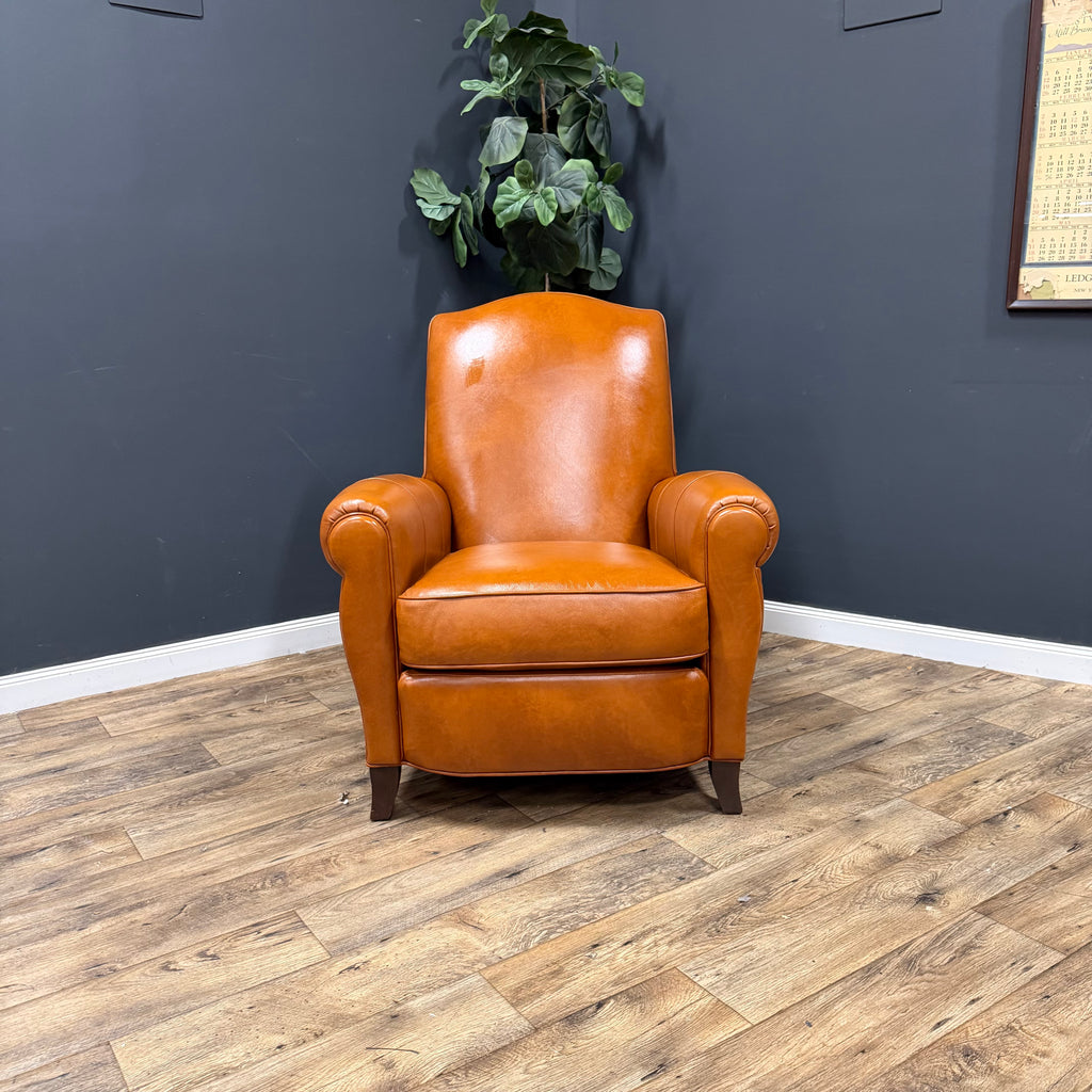 Ethan Allen Leather Arm Chair with Ottoman - Set of 2