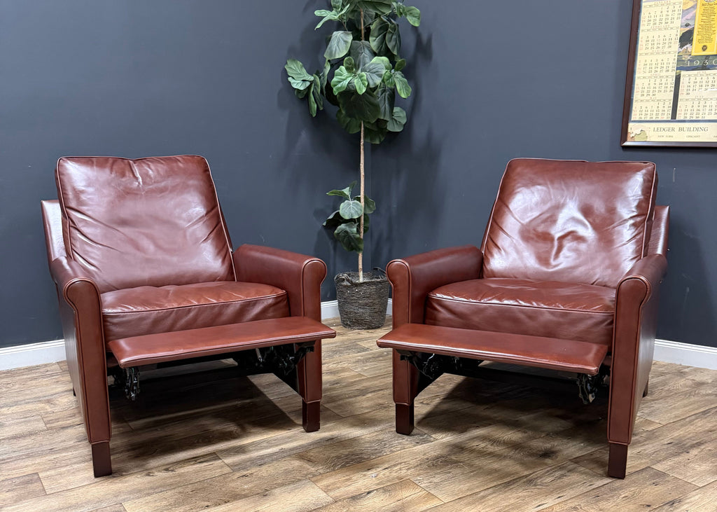 Pottery Barn Tyler Roll Arm Leather Recliners - Marching Pair