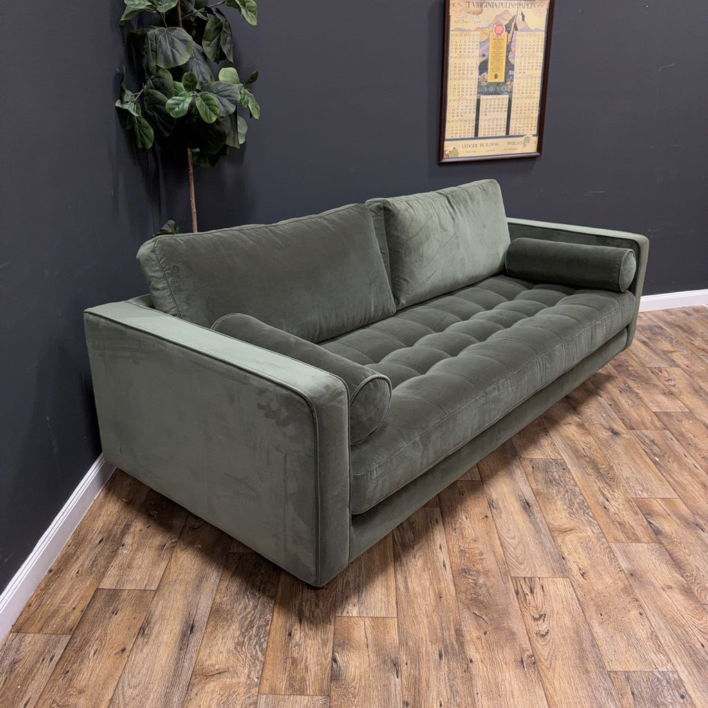 Article - Sven 88" Tufted Velvet Sofa - Plush Pacific Green