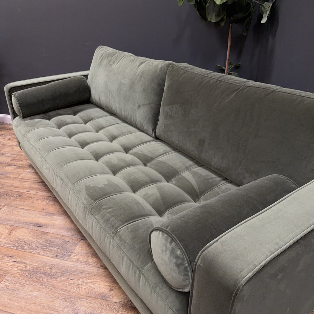 Article - Sven 88" Tufted Velvet Sofa - Plush Pacific Green