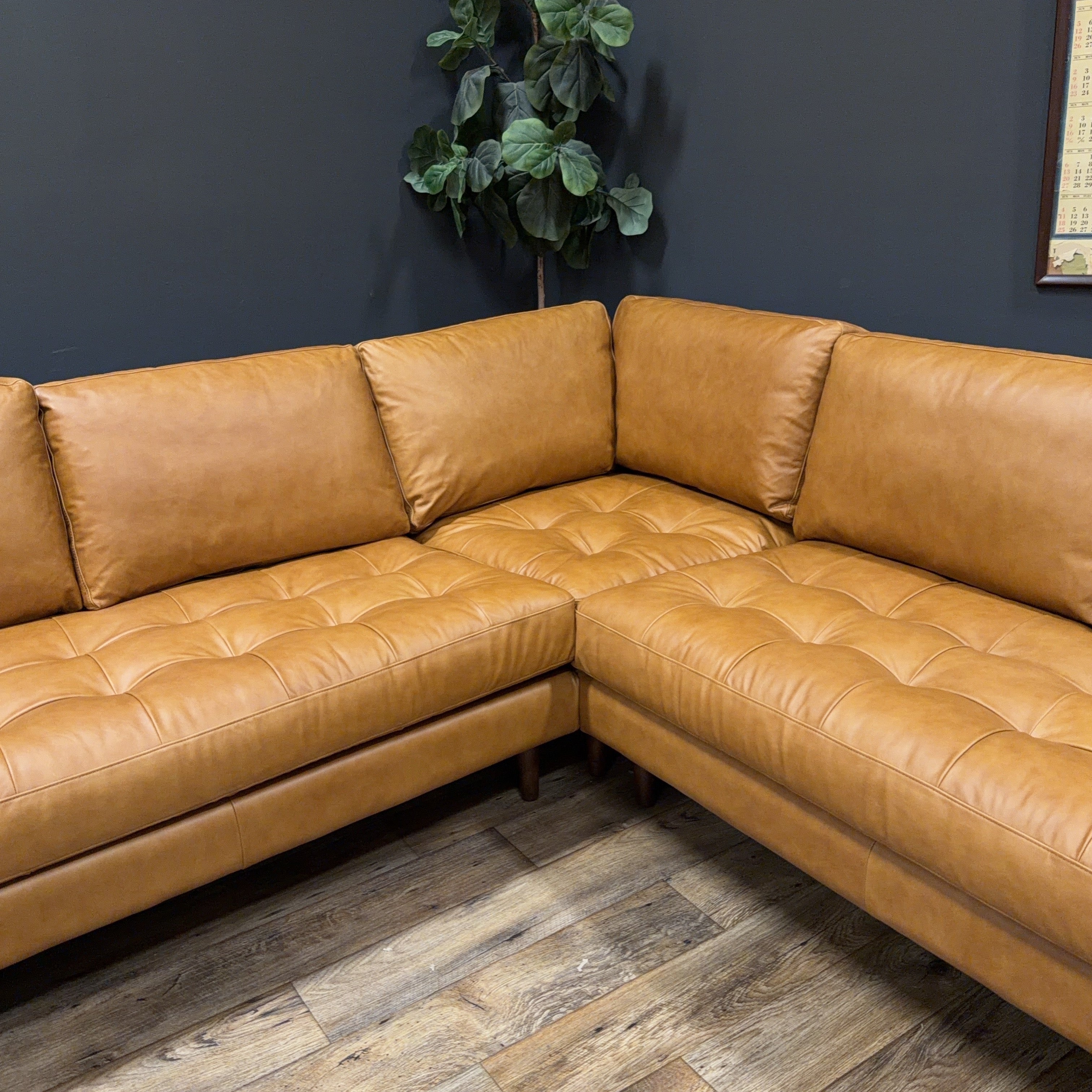 Poly & Bark Napa Leather Corner Sectional Sofa — Cognac Tan