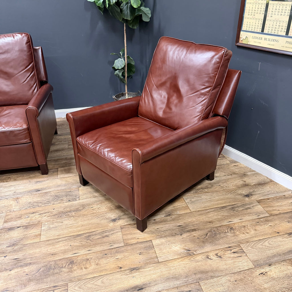 Pottery Barn Tyler Roll Arm Leather Recliners - Marching Pair