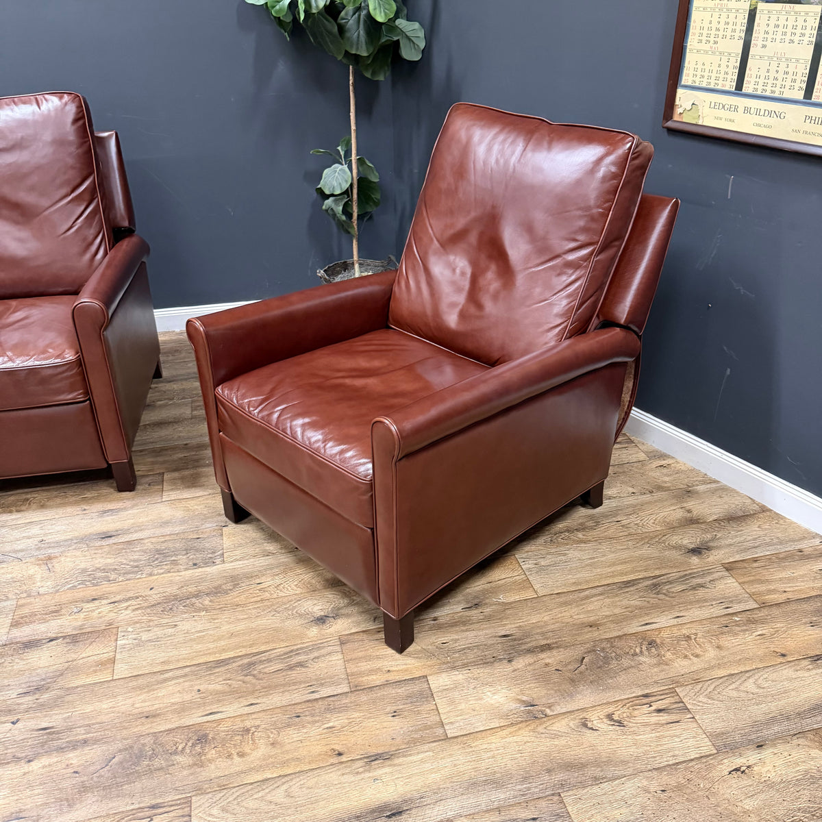 Pottery Barn Tyler Roll Arm Leather Recliners - Marching Pair