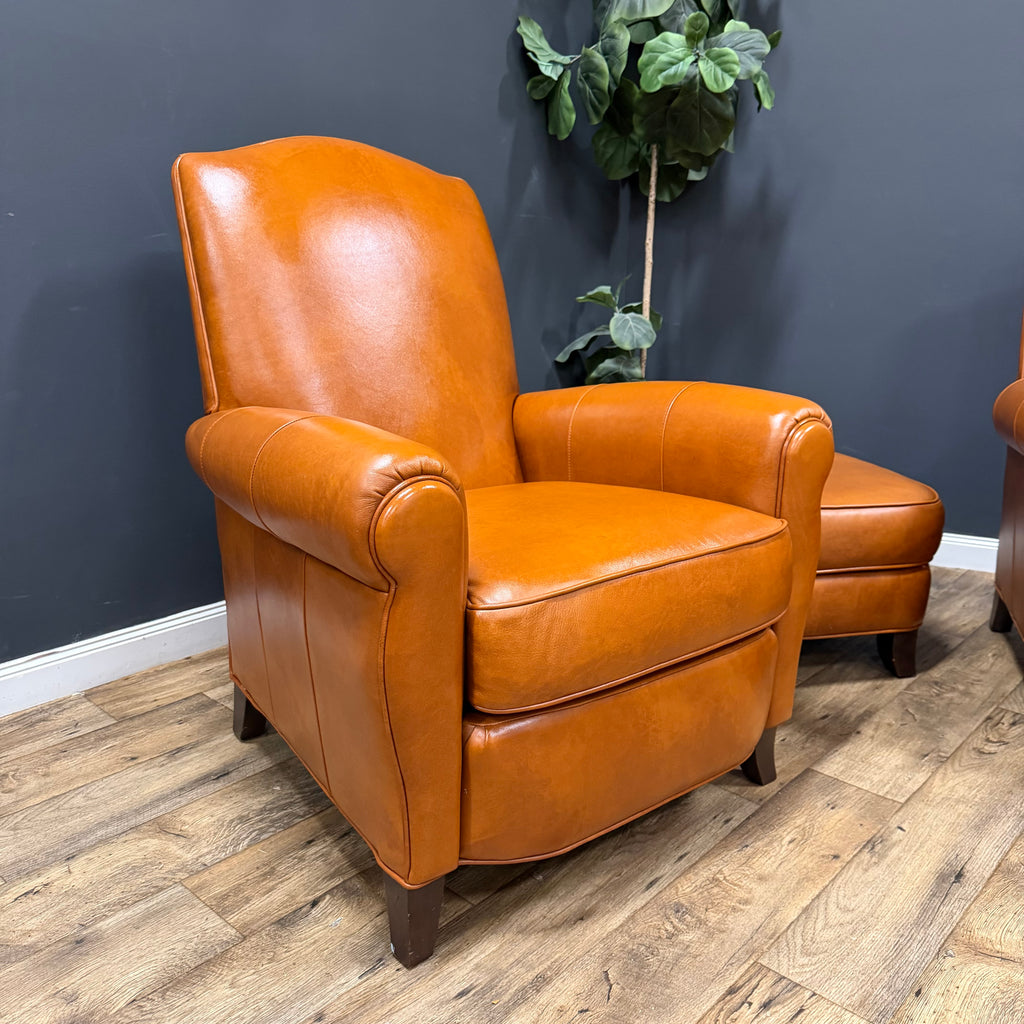 Ethan Allen Leather Arm Chair with Ottoman - Set of 2