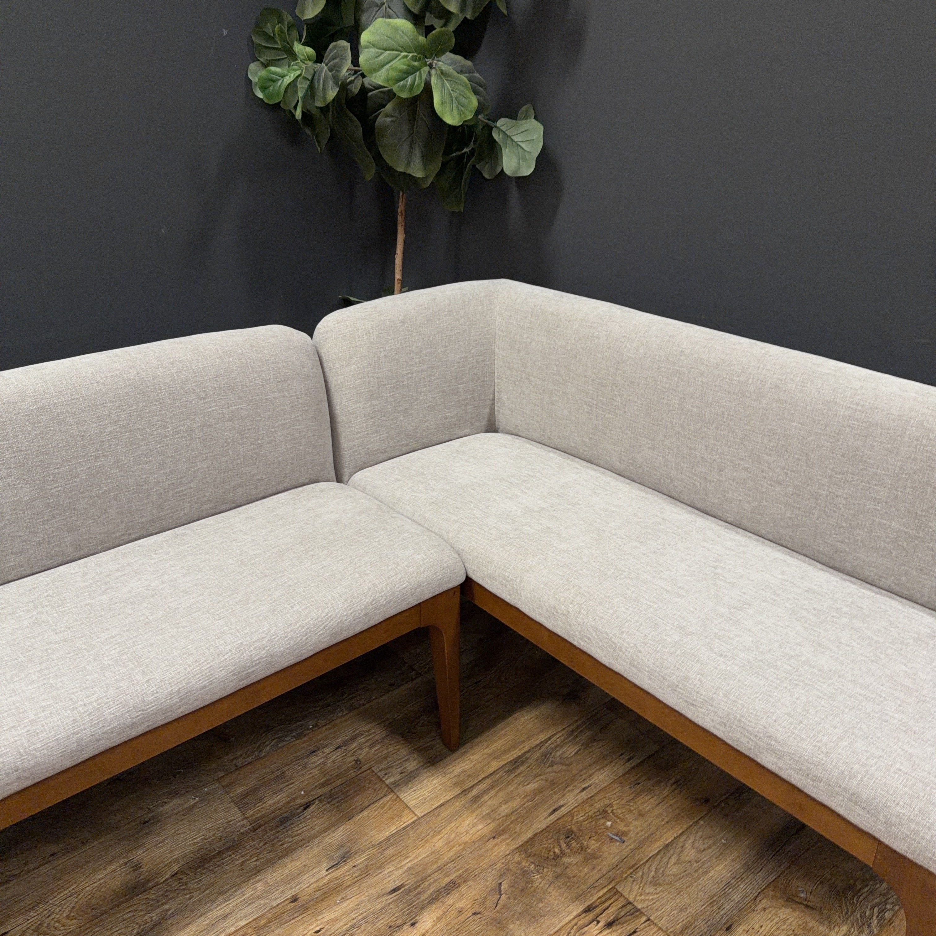 Article - Rosin 56.75" Left Corner Banquette and Rosin 53" Armless Banquette- Smoked Oak And Hestia Gray