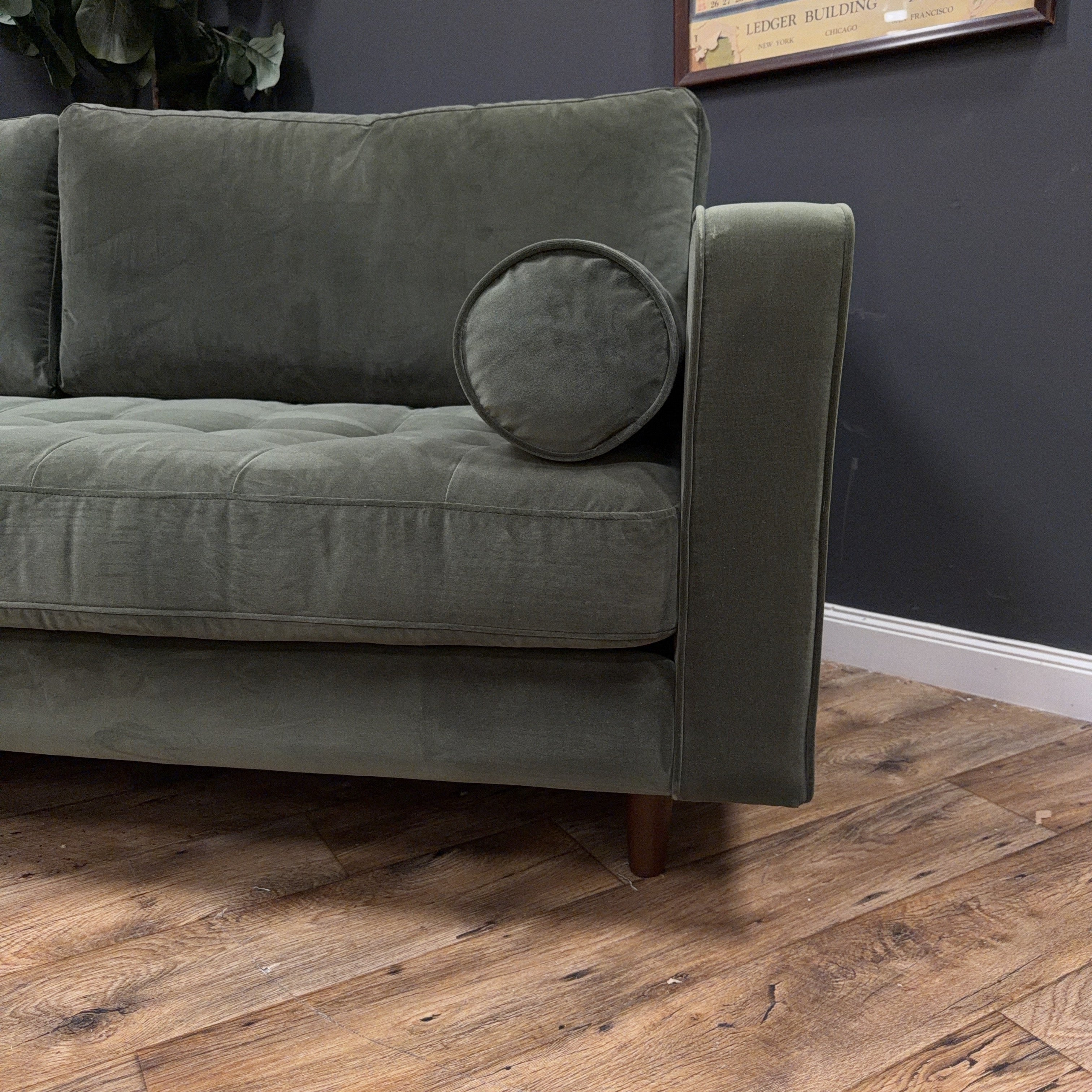 Article - Sven 88" Tufted Velvet Sofa - Plush Pacific Green