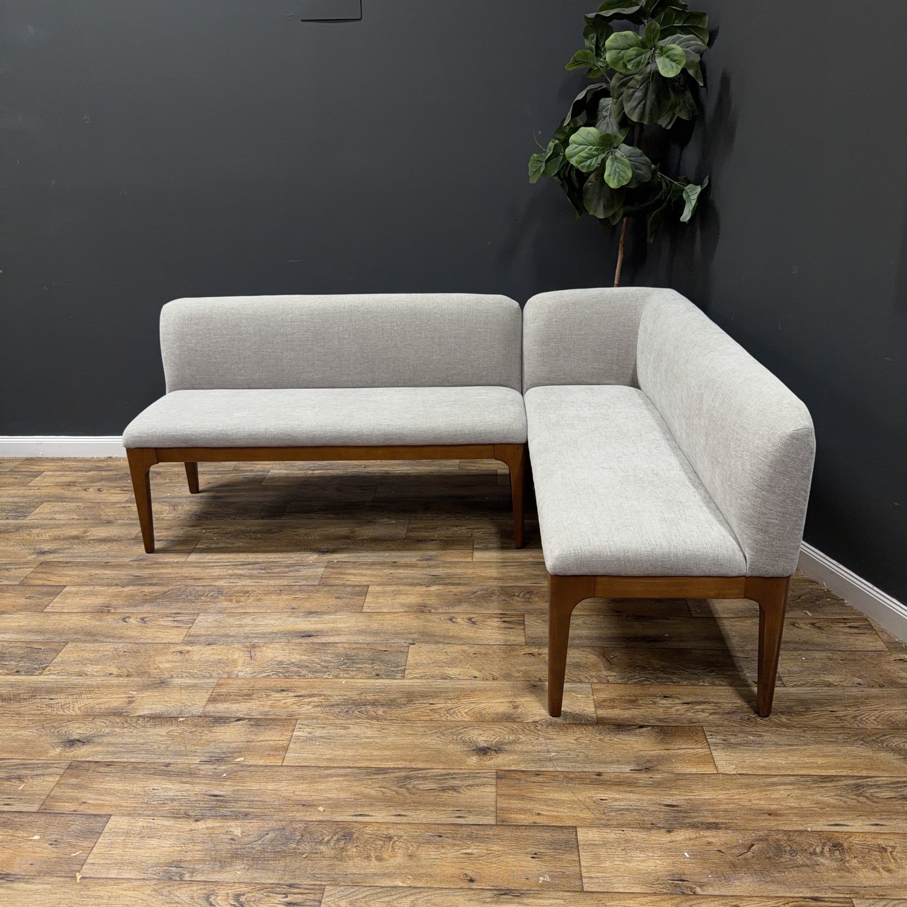 Article - Rosin 56.75" Left Corner Banquette and Rosin 53" Armless Banquette- Smoked Oak And Hestia Gray