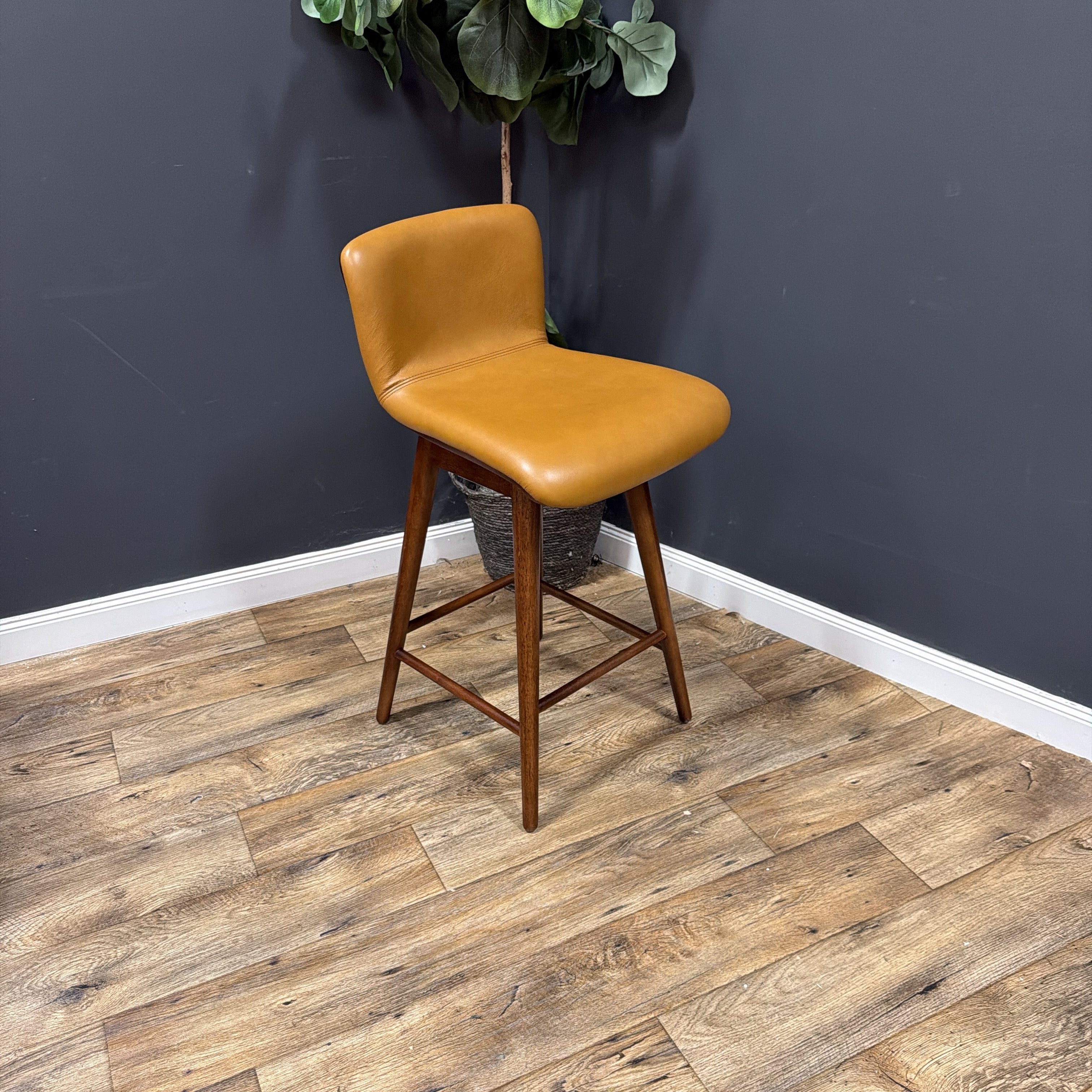 Article - Sede Leather Swivel Counter Stool - Walnut And Toscana Tan - set of 4.