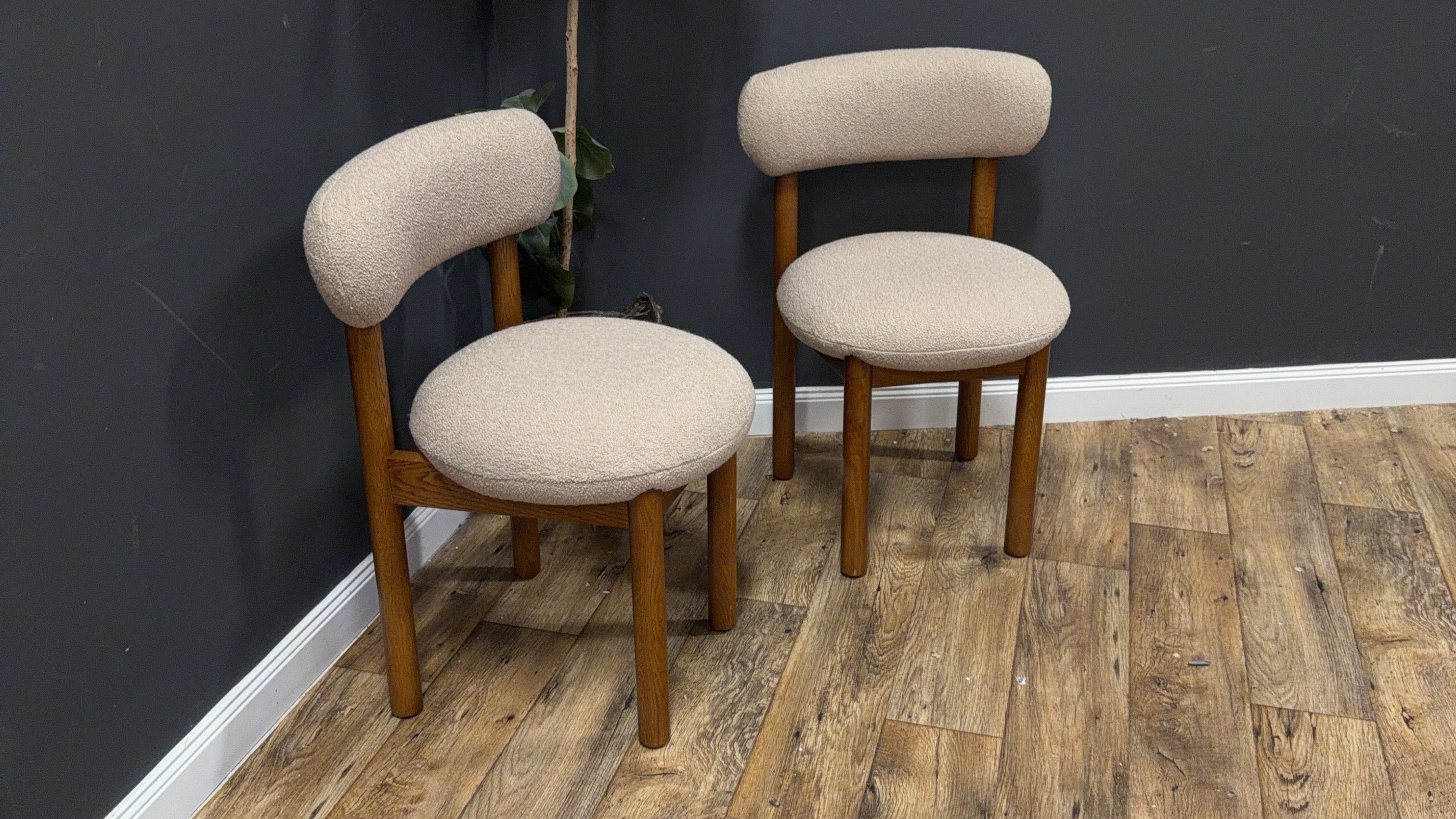 Article Munk Dining Chair - Smoked Oak And Sandstone Wool Bouclé - Set of 2