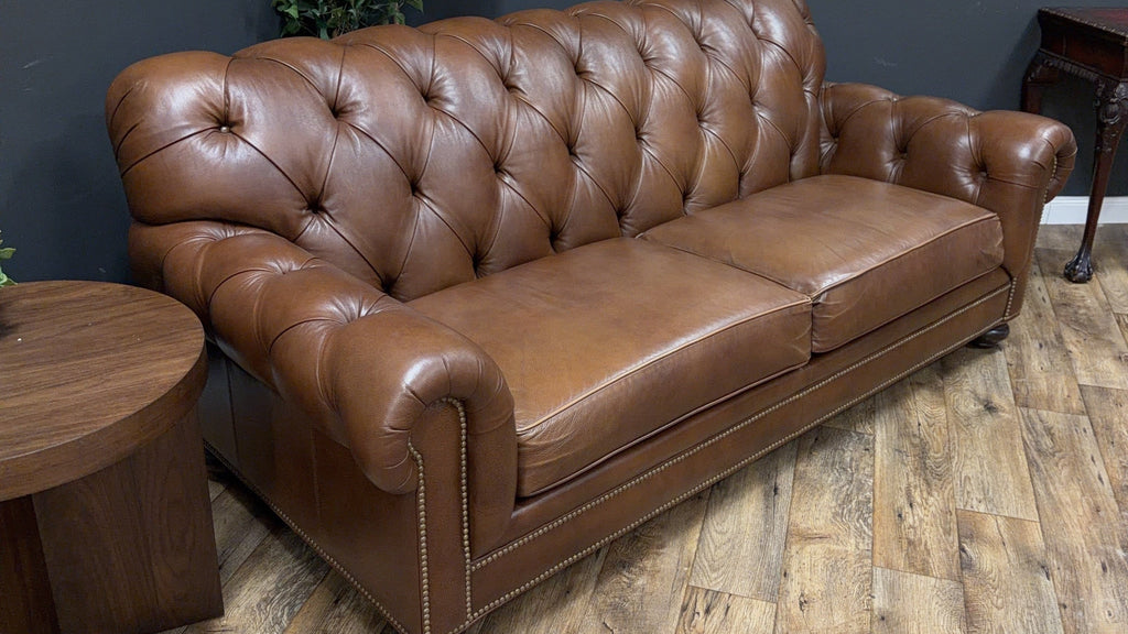 Ethan Allen Leather Chesterfield Sofa