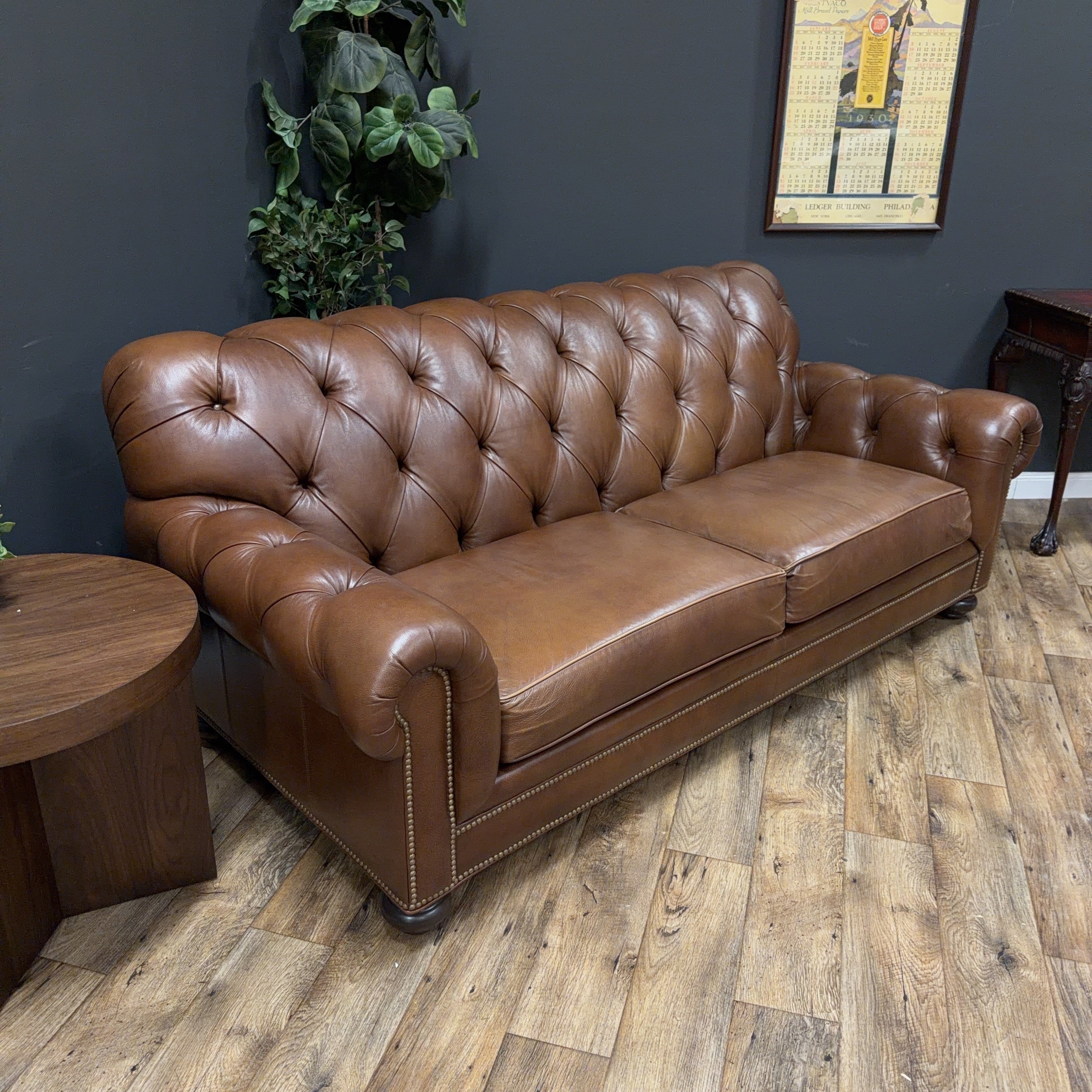 Ethan Allen Leather Chesterfield Sofa