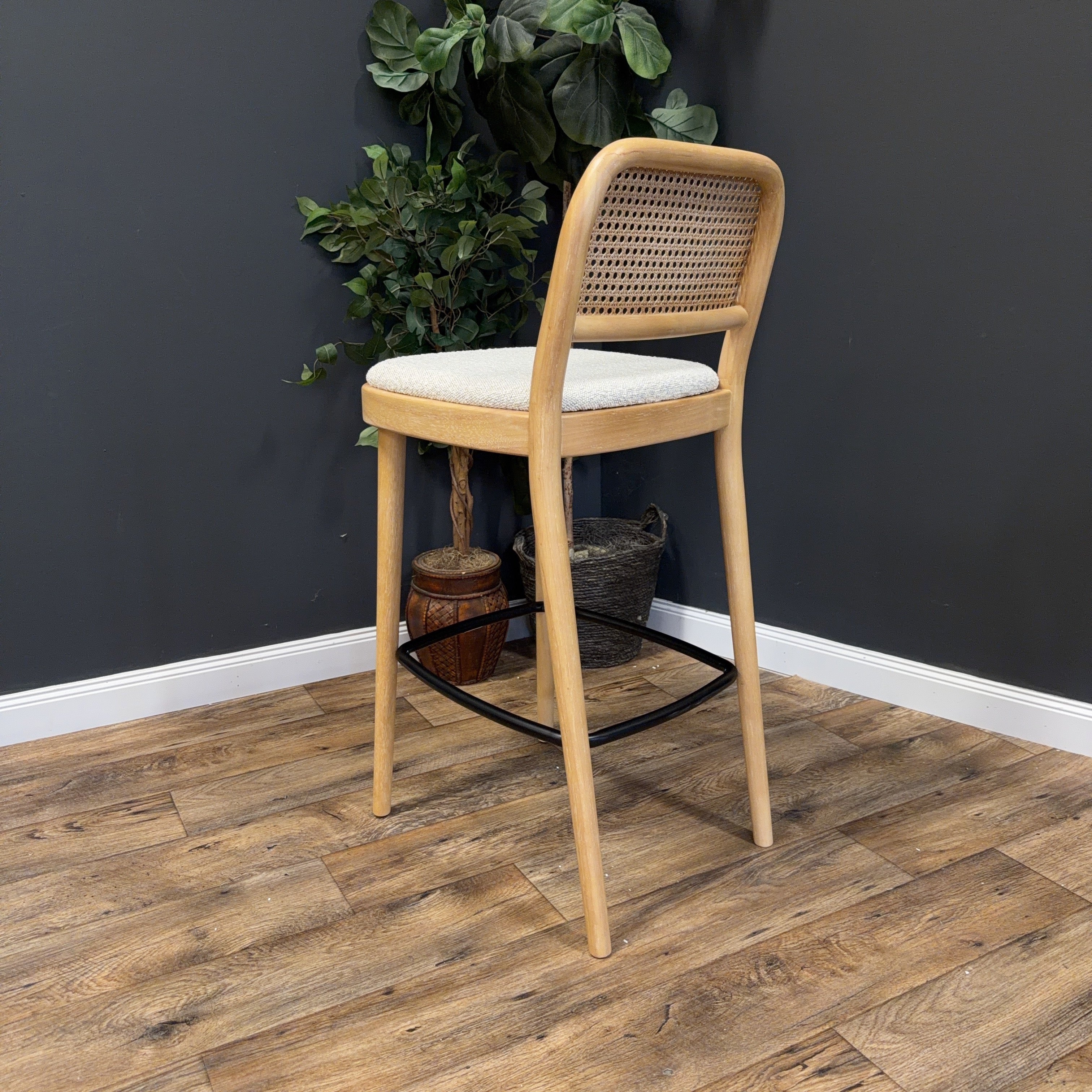 Castlery Edith Cane Bar Stool — White Wash - set of 2