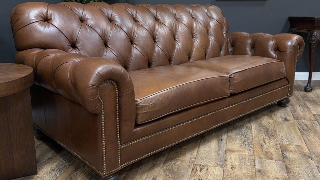 Ethan Allen Leather Chesterfield Sofa