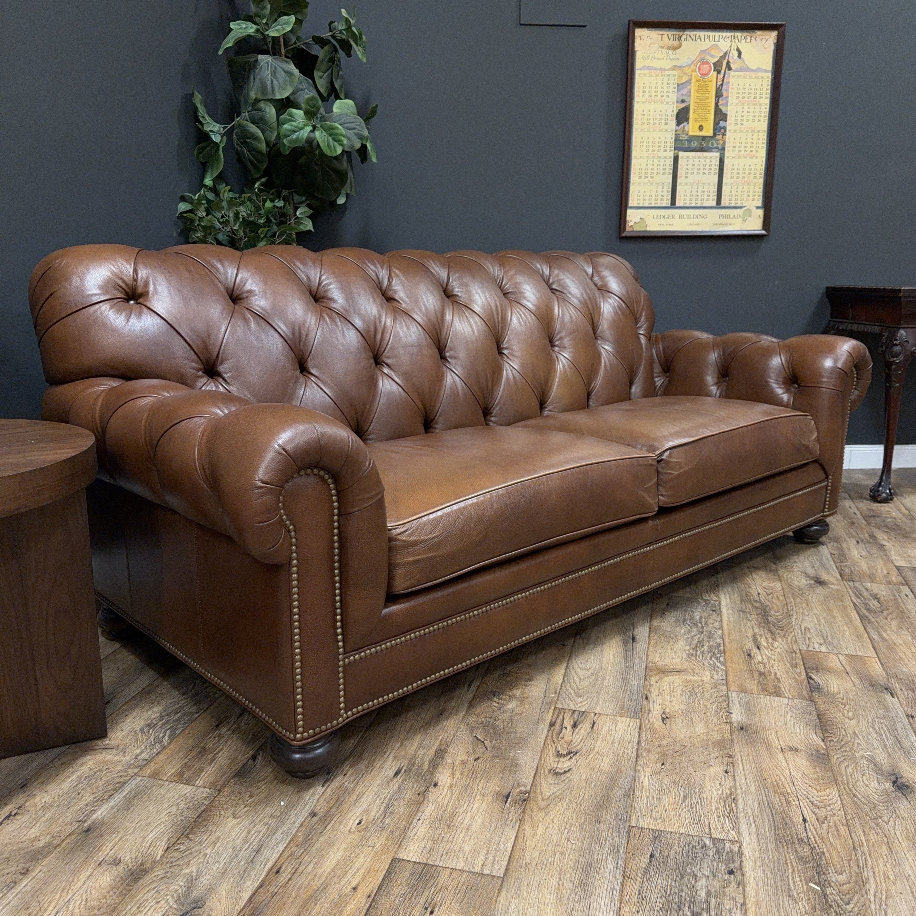 Ethan Allen Leather Chesterfield Sofa