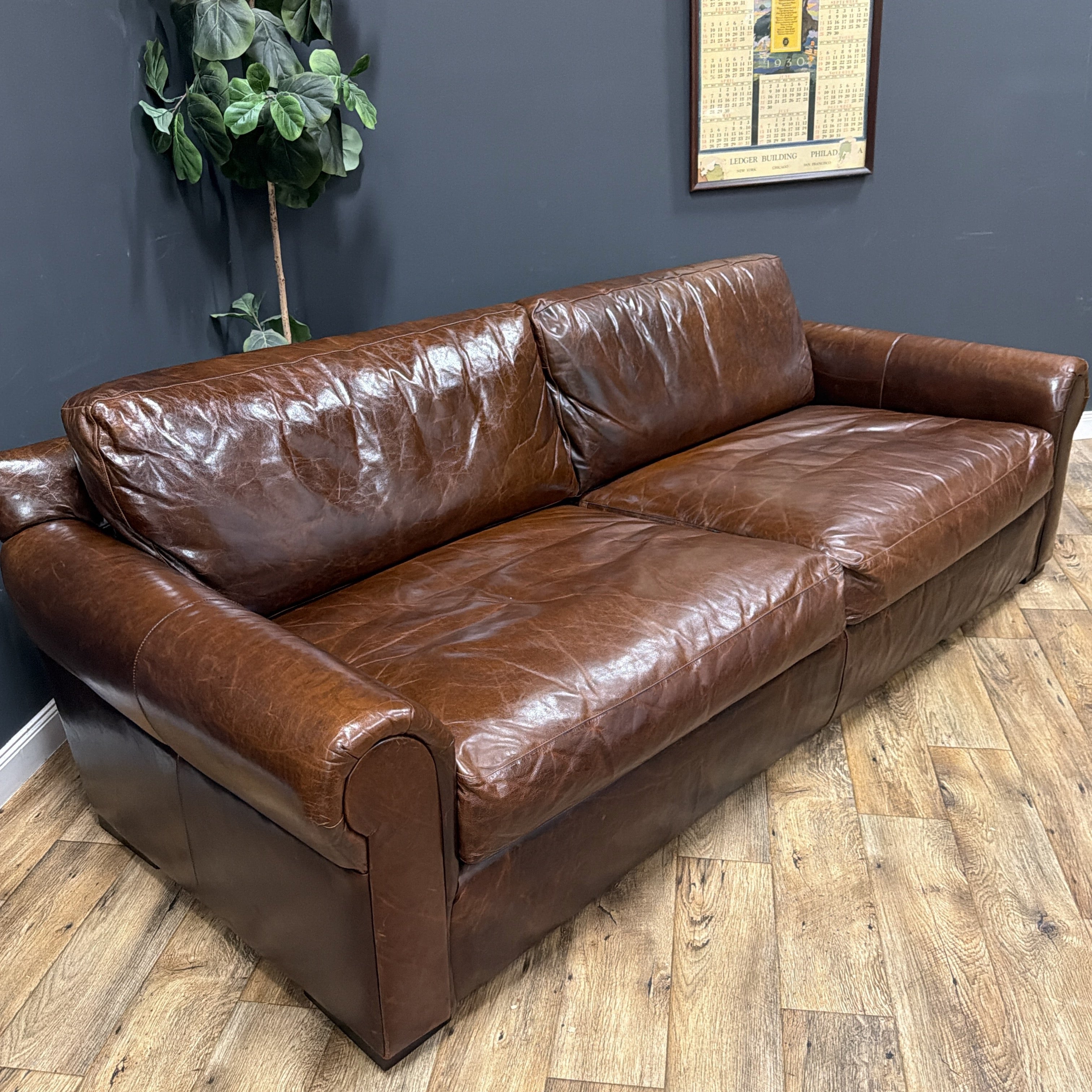 Restoration Hardware Lancaster 8’ Leather Sofa