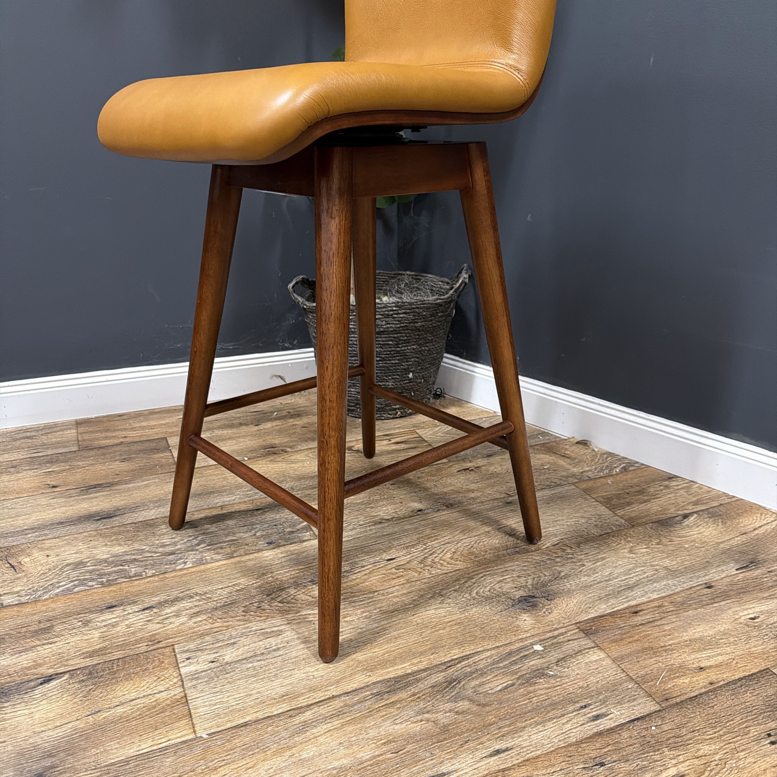 Article - Sede Leather Swivel Counter Stool - Walnut And Toscana Tan - set of 4.