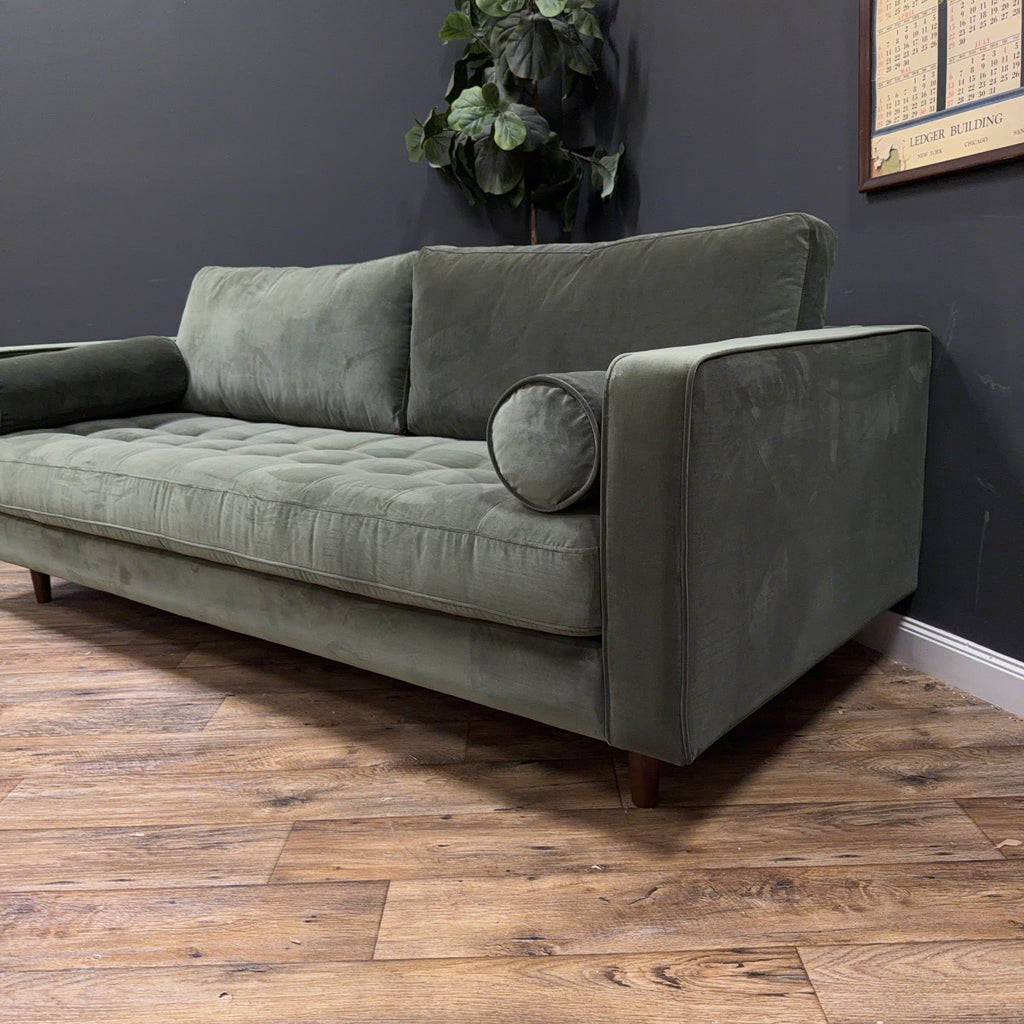 Article - Sven 88" Tufted Velvet Sofa - Plush Pacific Green