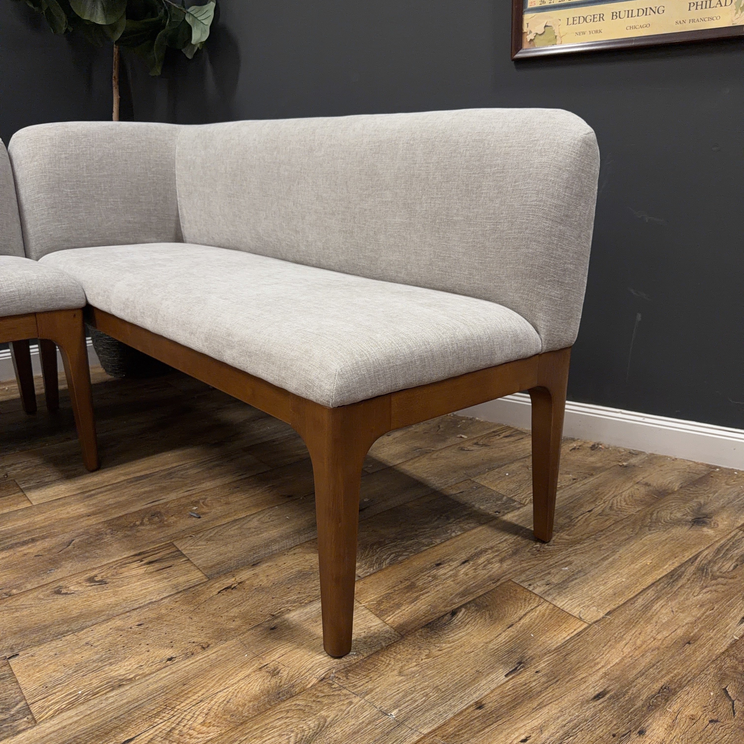 Article - Rosin 56.75" Left Corner Banquette and Rosin 53" Armless Banquette- Smoked Oak And Hestia Gray