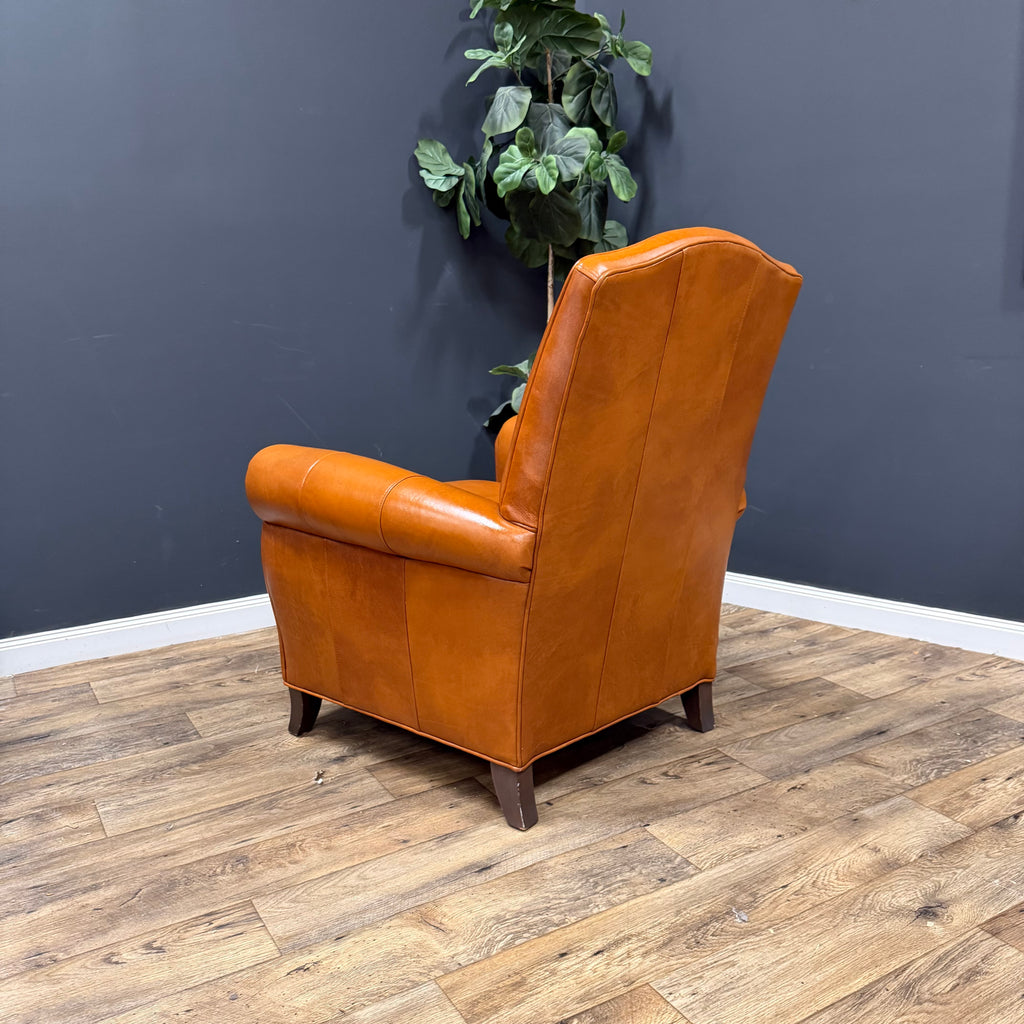 Ethan Allen Leather Arm Chair with Ottoman - Set of 2