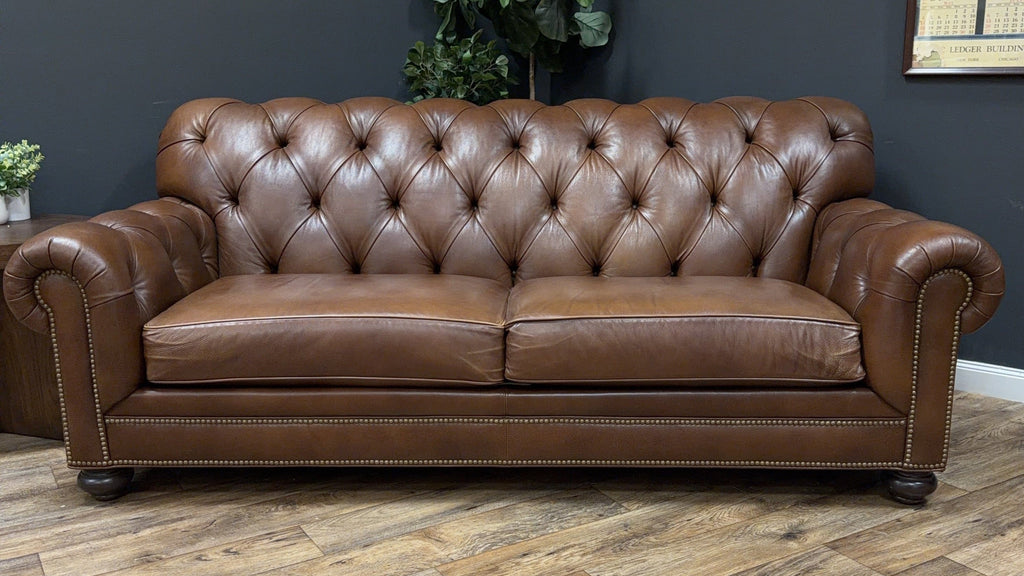 Ethan Allen Leather Chesterfield Sofa