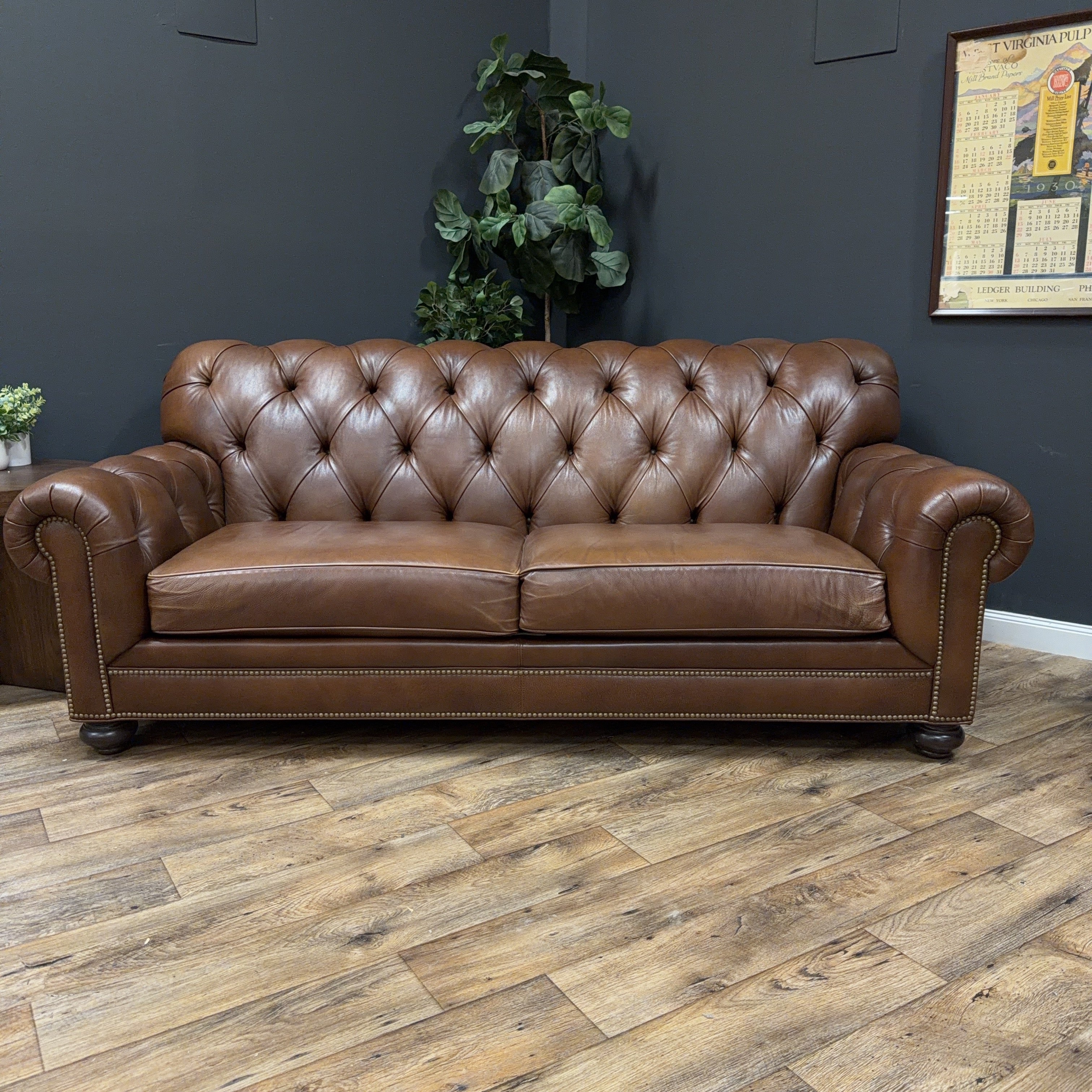 Ethan Allen Leather Chesterfield Sofa