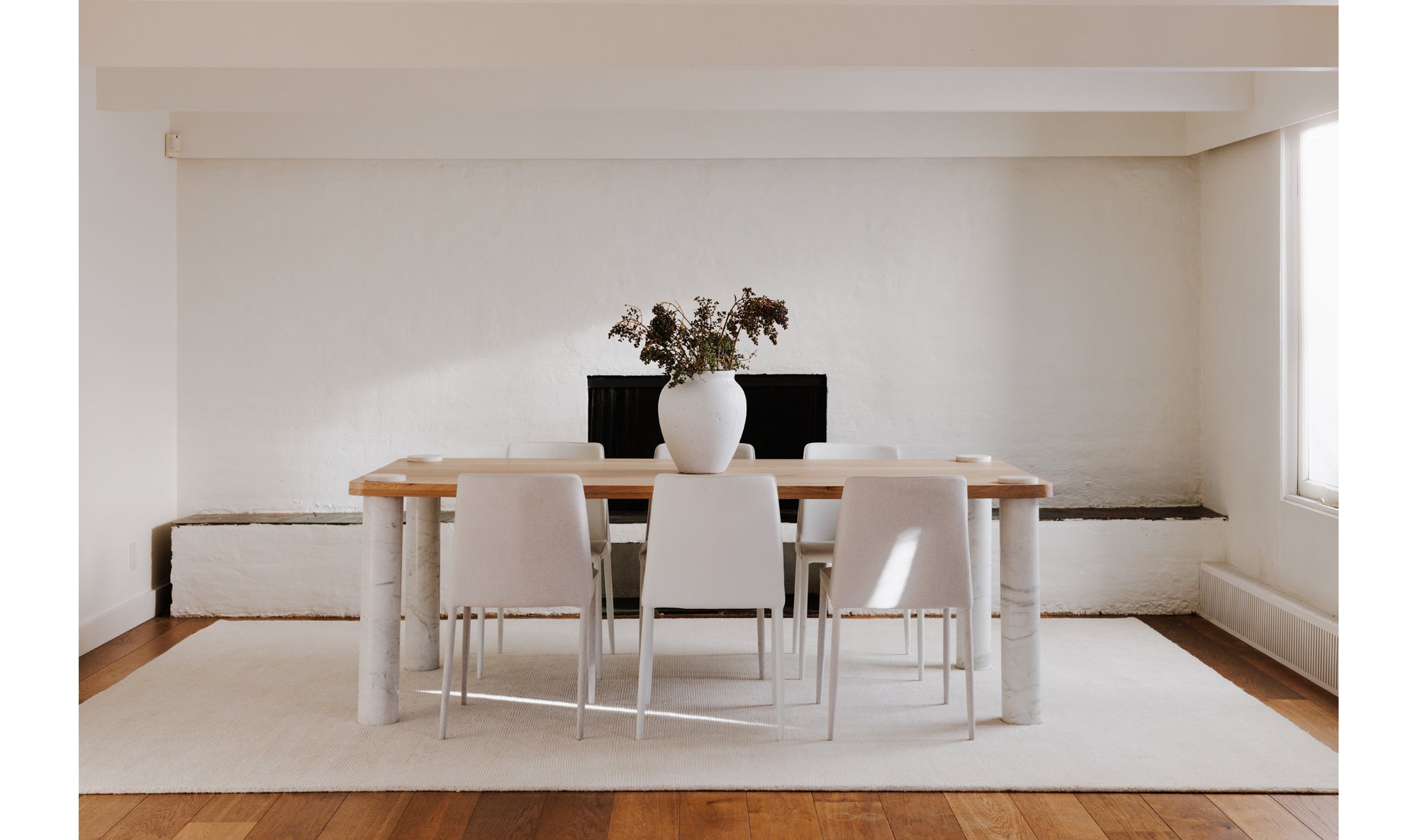 Century Dining Table Natural White Marble Leg
