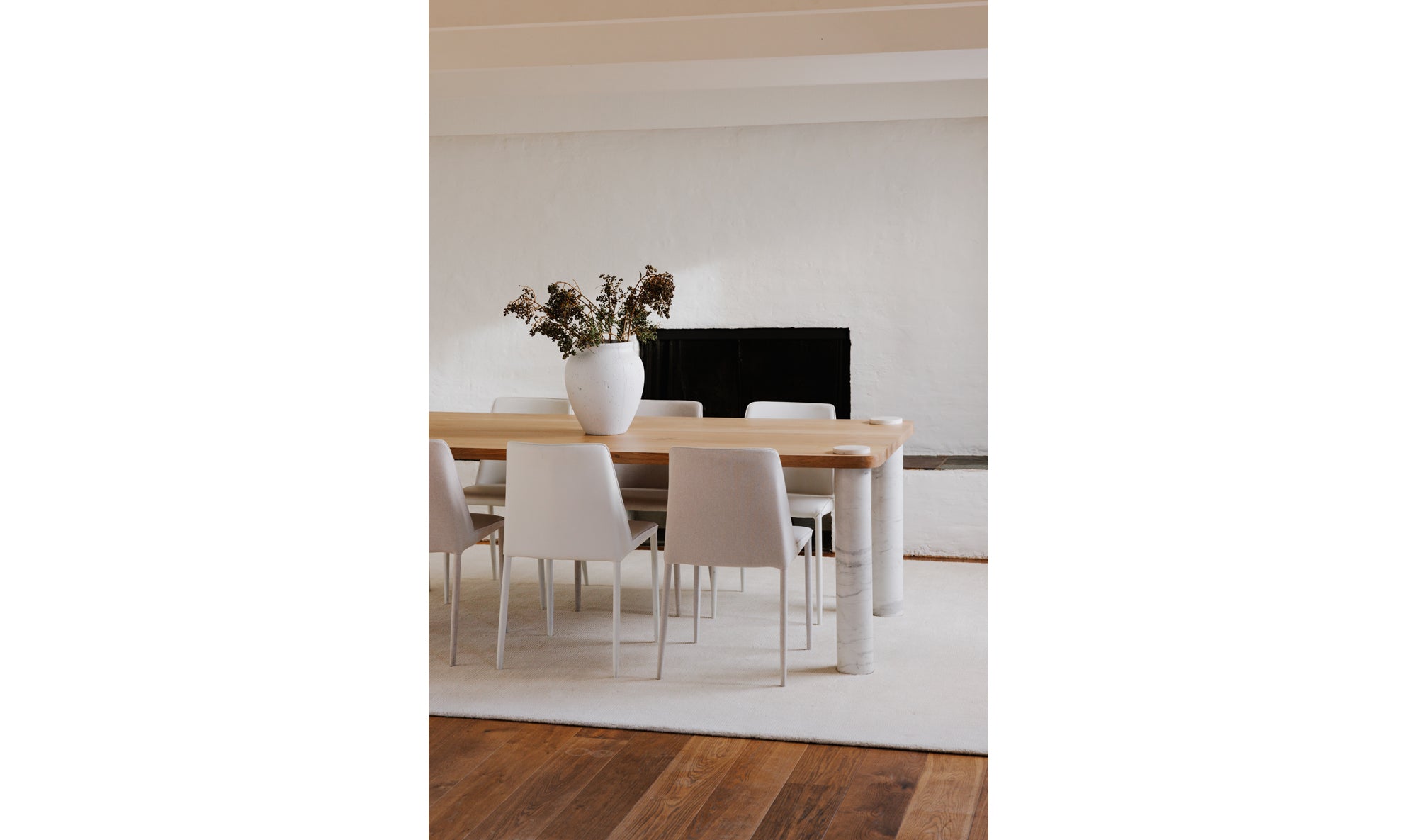 Century Dining Table Natural White Marble Leg