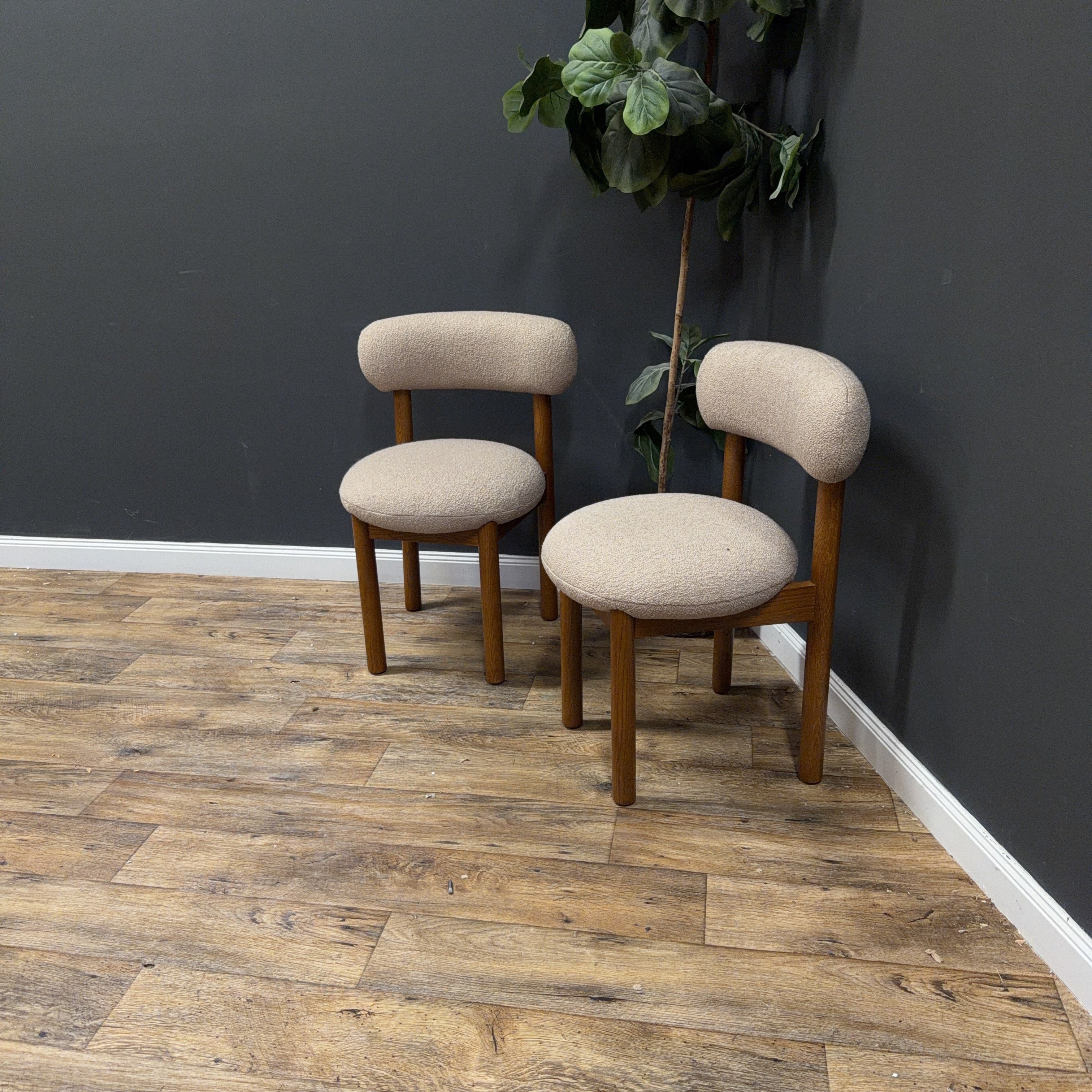 Article Munk Dining Chair - Smoked Oak And Sandstone Wool Bouclé - Set of 2