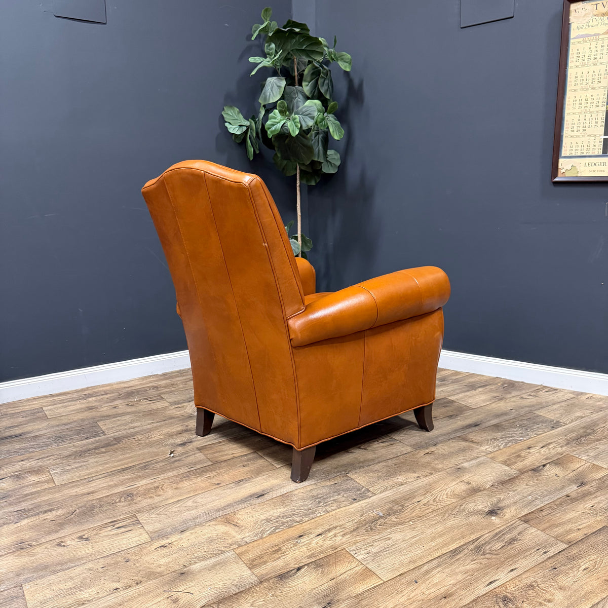 Ethan Allen Leather Arm Chair with Ottoman - Set of 2