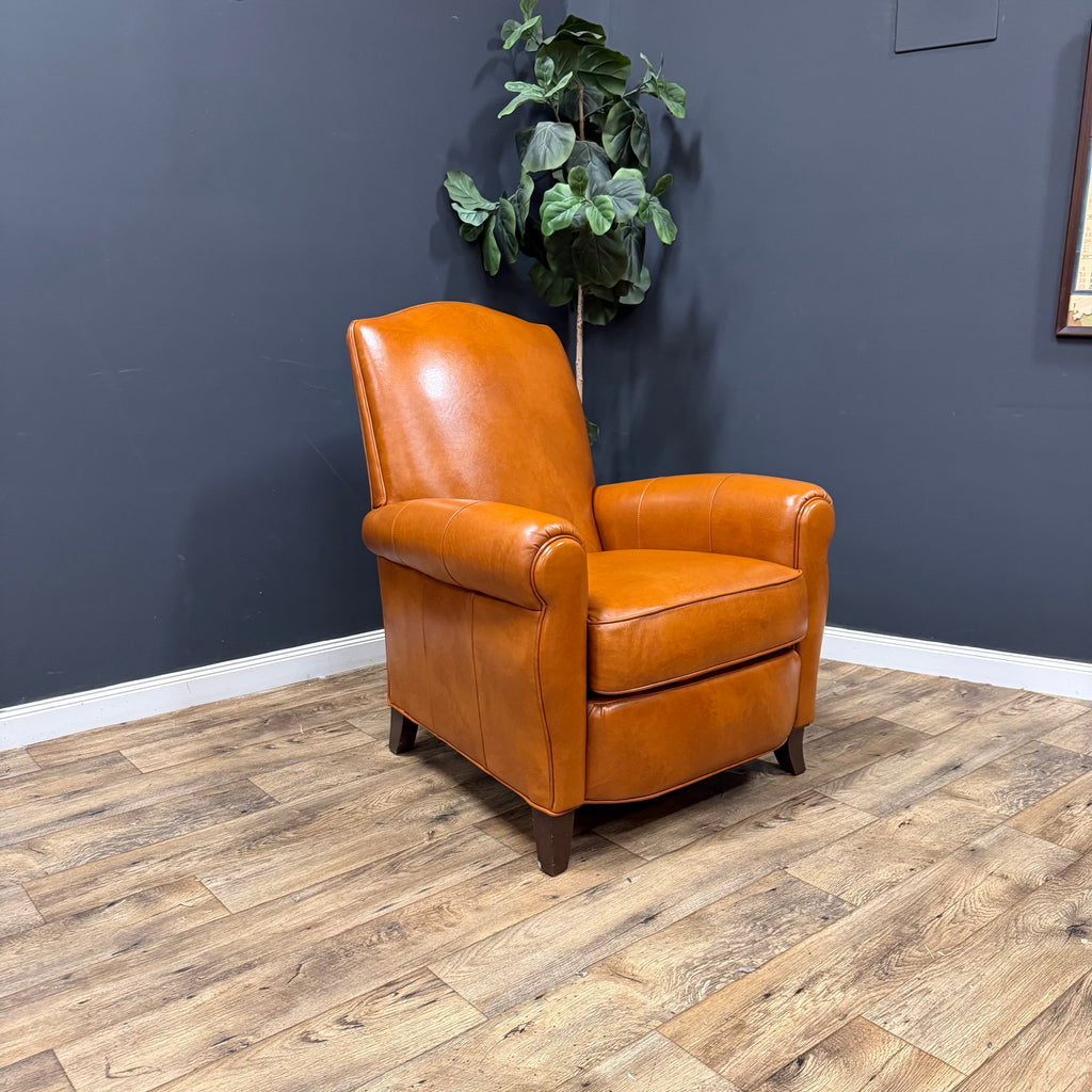 Ethan Allen Leather Arm Chair with Ottoman - Set of 2
