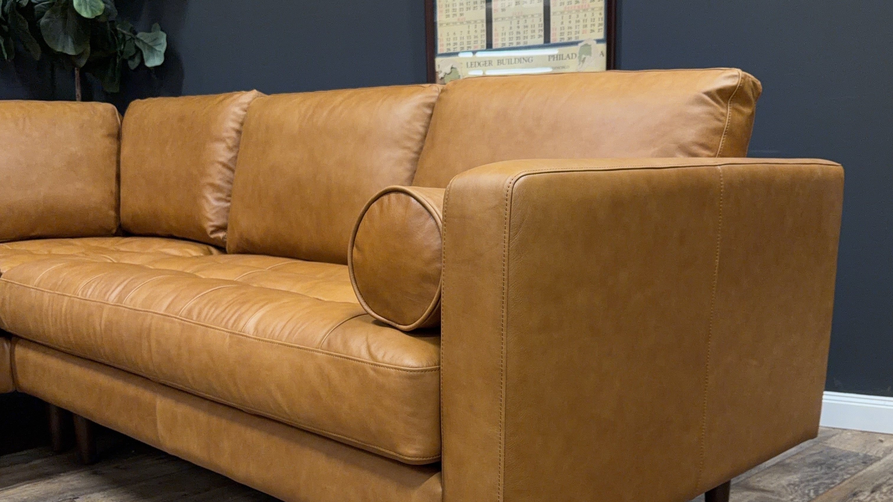 Poly & Bark Napa Leather Corner Sectional Sofa — Cognac Tan