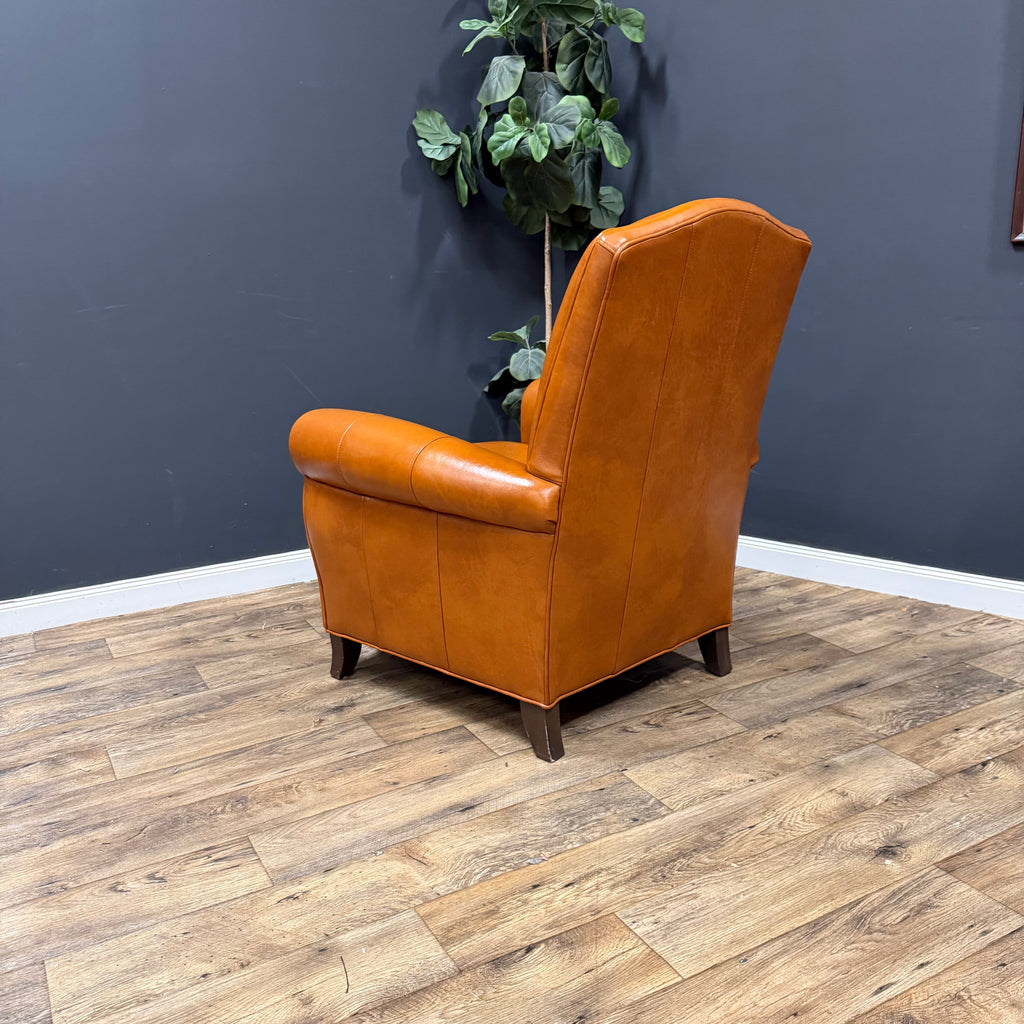 Ethan Allen Leather Arm Chair with Ottoman - Set of 2