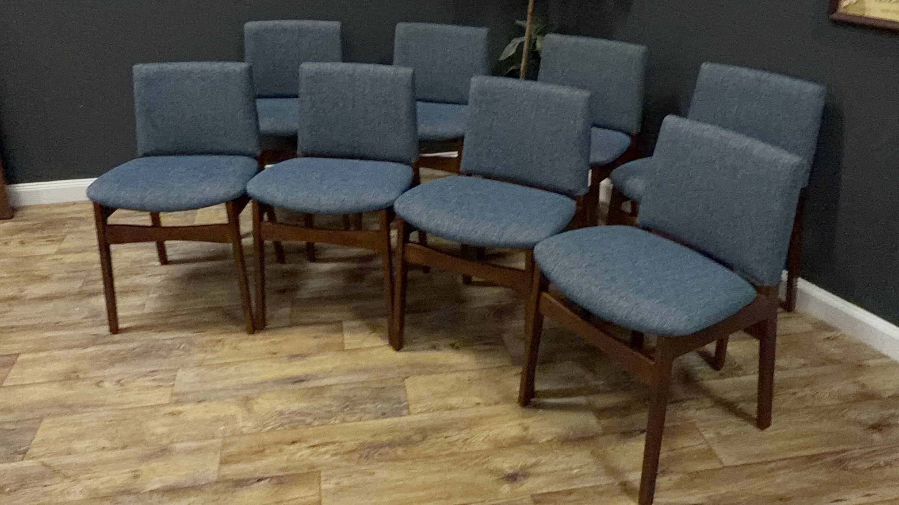 Article Nosh Dining Chair - Walnut And Denim Blue - Set of 8