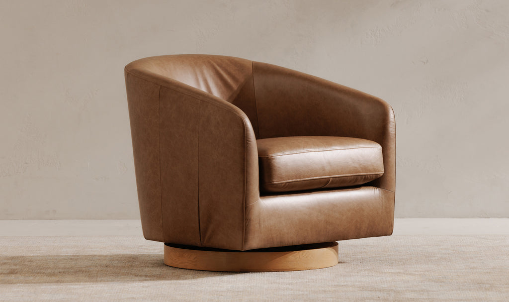 Oscy Leather Swivel Chair Tan