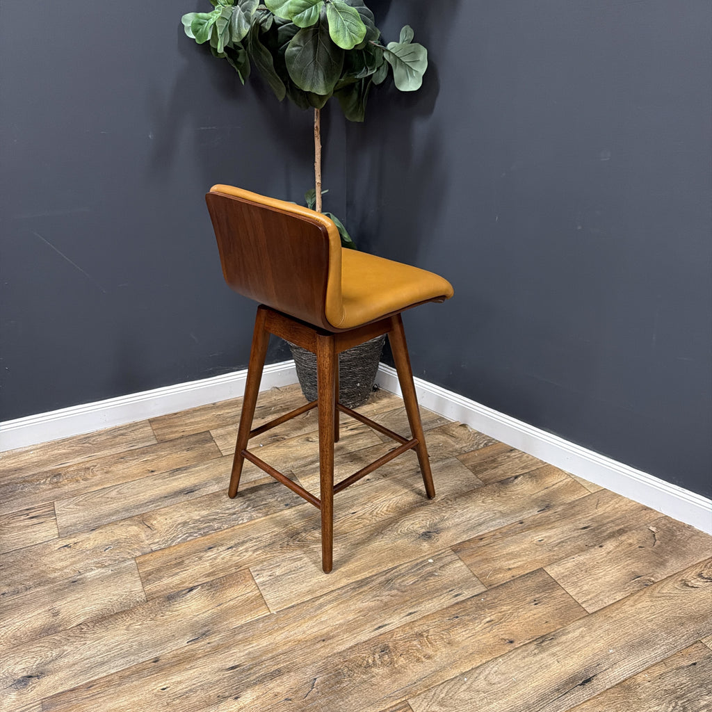 Article - Sede Leather Swivel Counter Stool - Walnut And Toscana Tan - set of 4.