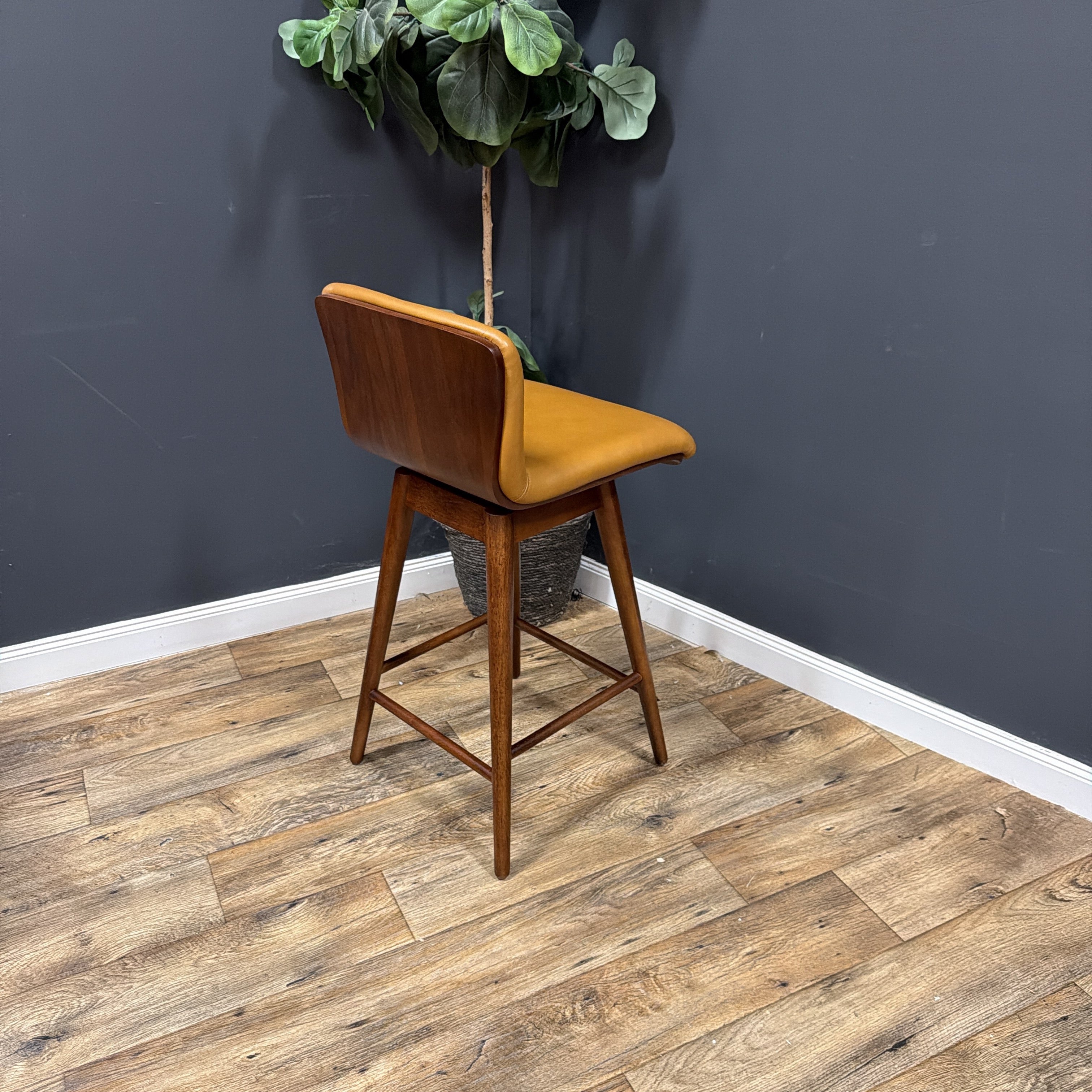 Article - Sede Leather Swivel Counter Stool - Walnut And Toscana Tan - set of 4.