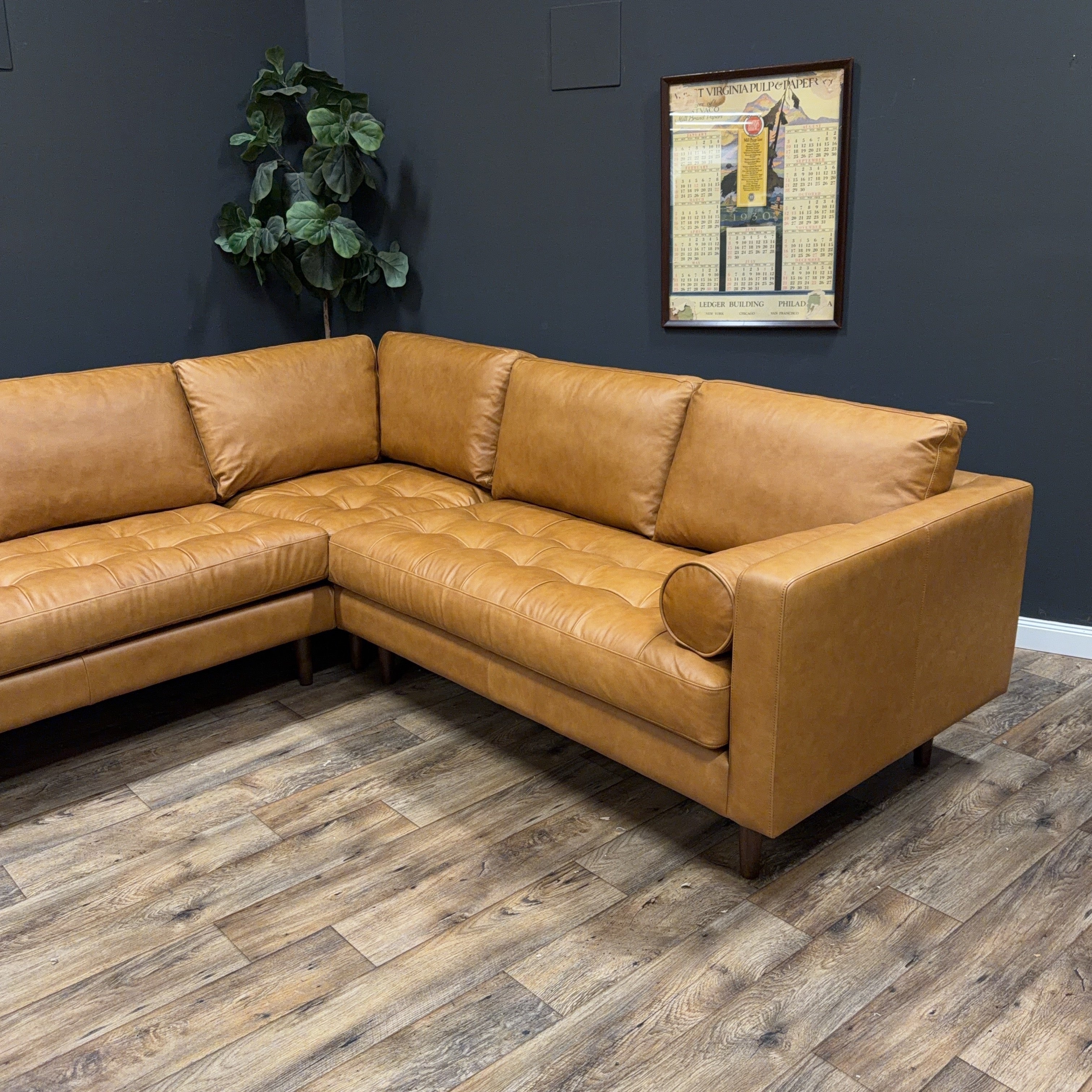 Poly & Bark Napa Leather Corner Sectional Sofa — Cognac Tan